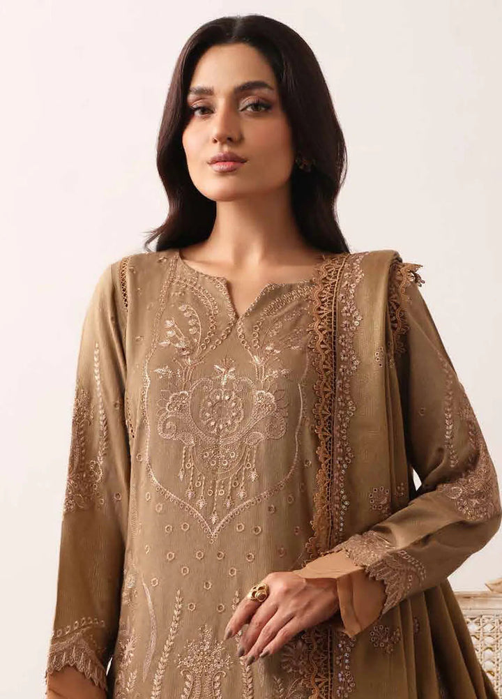 Tehzeeb By Riaz Arts Embroidered Leather Peach Suit Unstitched 3 Piece RA24UP TL-312 - Winter Collection