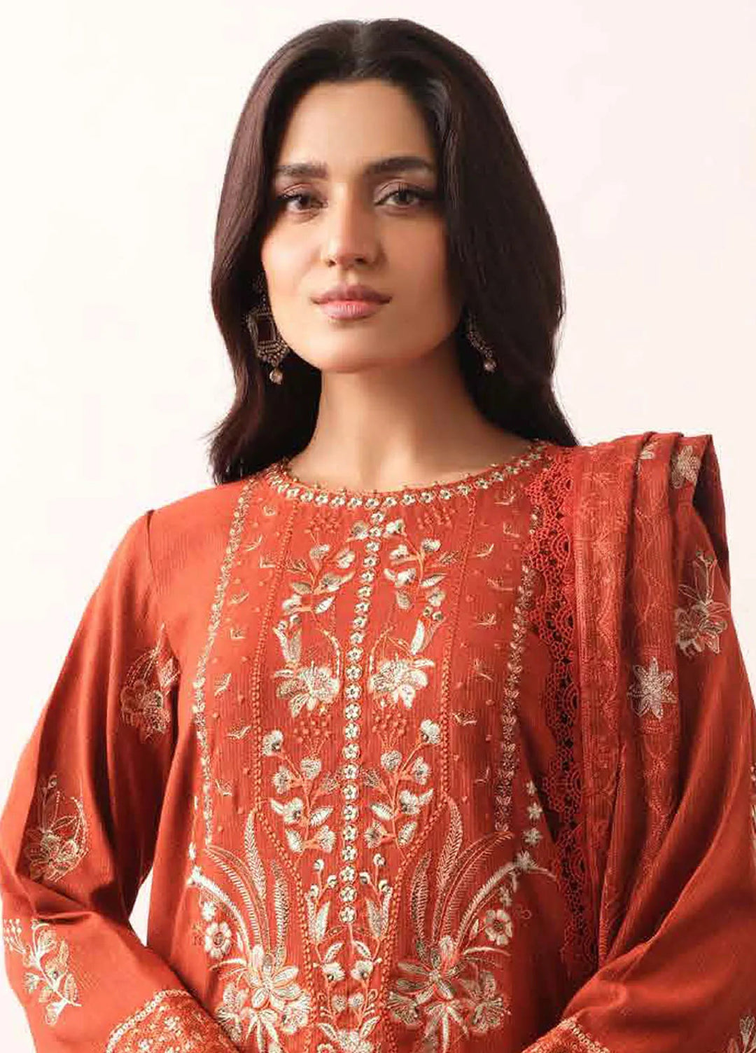 Tehzeeb By Riaz Arts Embroidered Leather Peach Suit Unstitched 3 Piece RA24UP TL-314 - Winter Collection