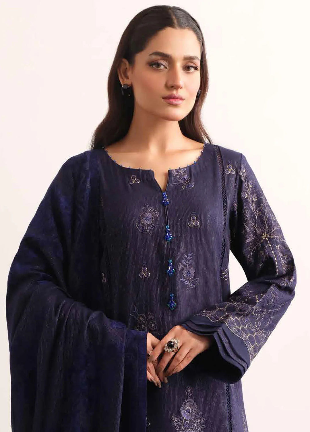 Tehzeeb By Riaz Arts Embroidered Leather Peach Suit Unstitched 3 Piece RA24UP TL-315 - Winter Collection