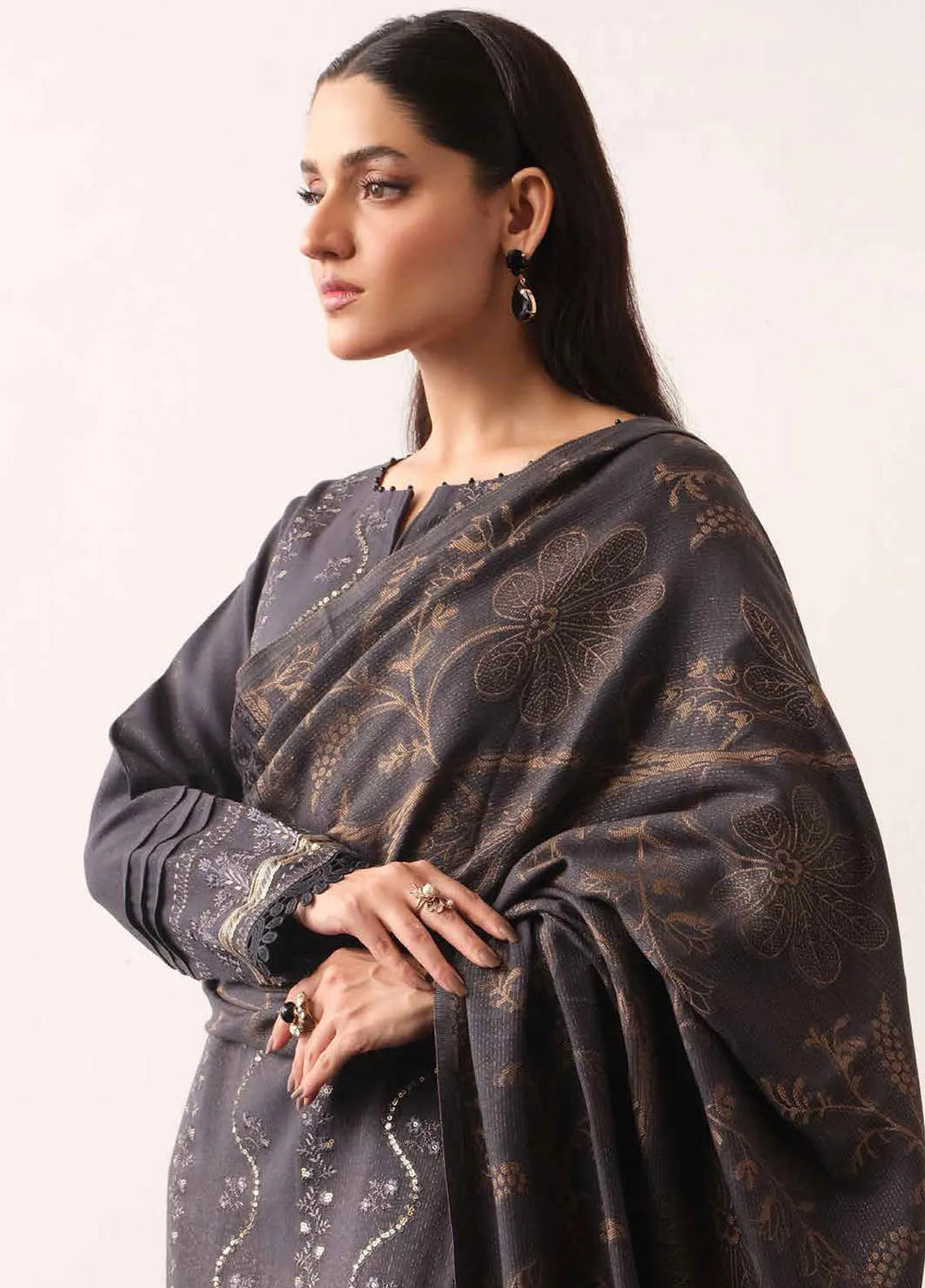 Tehzeeb By Riaz Arts Embroidered Leather Peach Suit Unstitched 3 Piece RA24UP TL-319 - Winter Collection