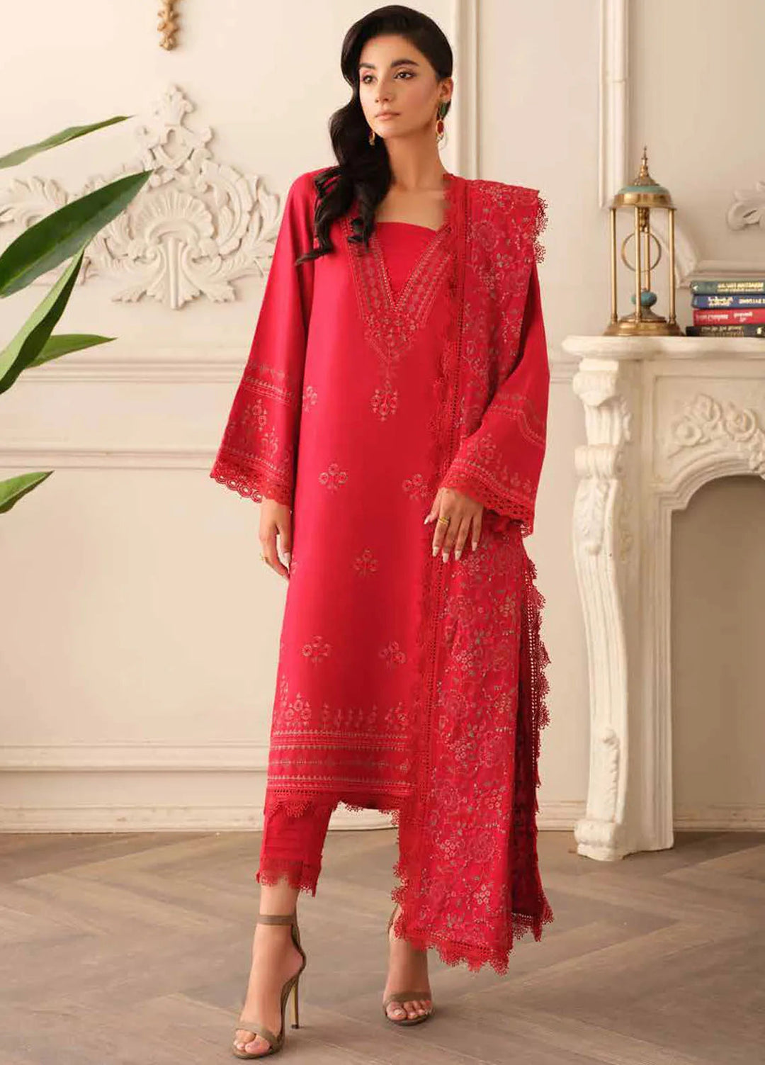 Tehzeeb By Riaz Arts Embroidered Leather Peach Suit Unstitched 3 Piece RA24W TL-275 - Winter Collection