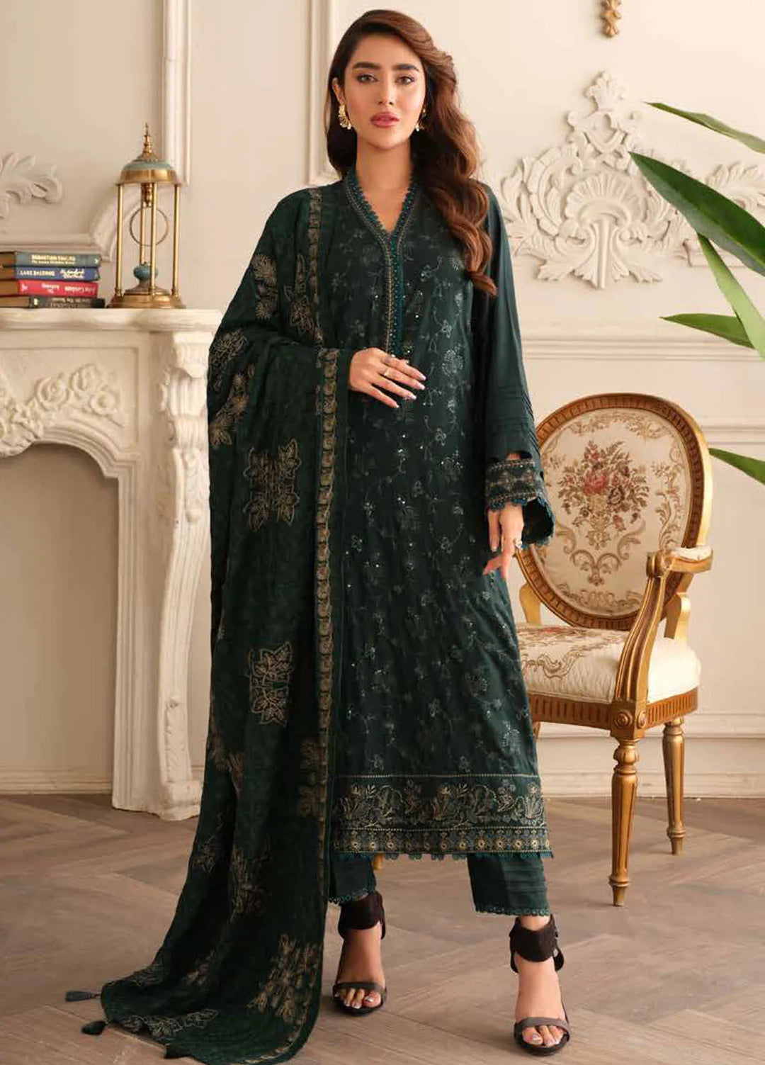 Tehzeeb By Riaz Arts Embroidered Leather Peach Suit Unstitched 3 Piece RA24W TL-276 - Winter Collection