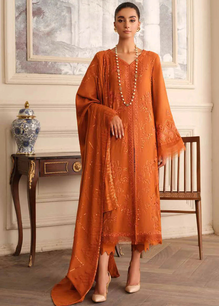 Tehzeeb By Riaz Arts Embroidered Leather Peach Suit Unstitched 3 Piece RA24W TL-279 - Winter Collection