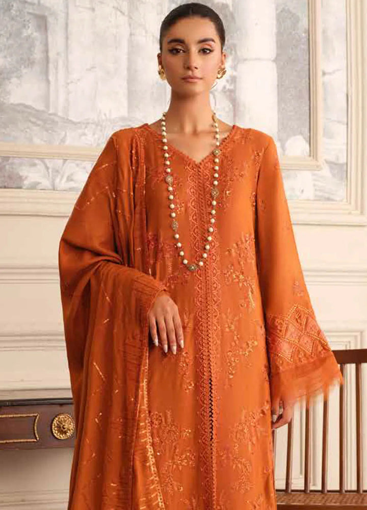 Tehzeeb By Riaz Arts Embroidered Leather Peach Suit Unstitched 3 Piece RA24W TL-279 - Winter Collection