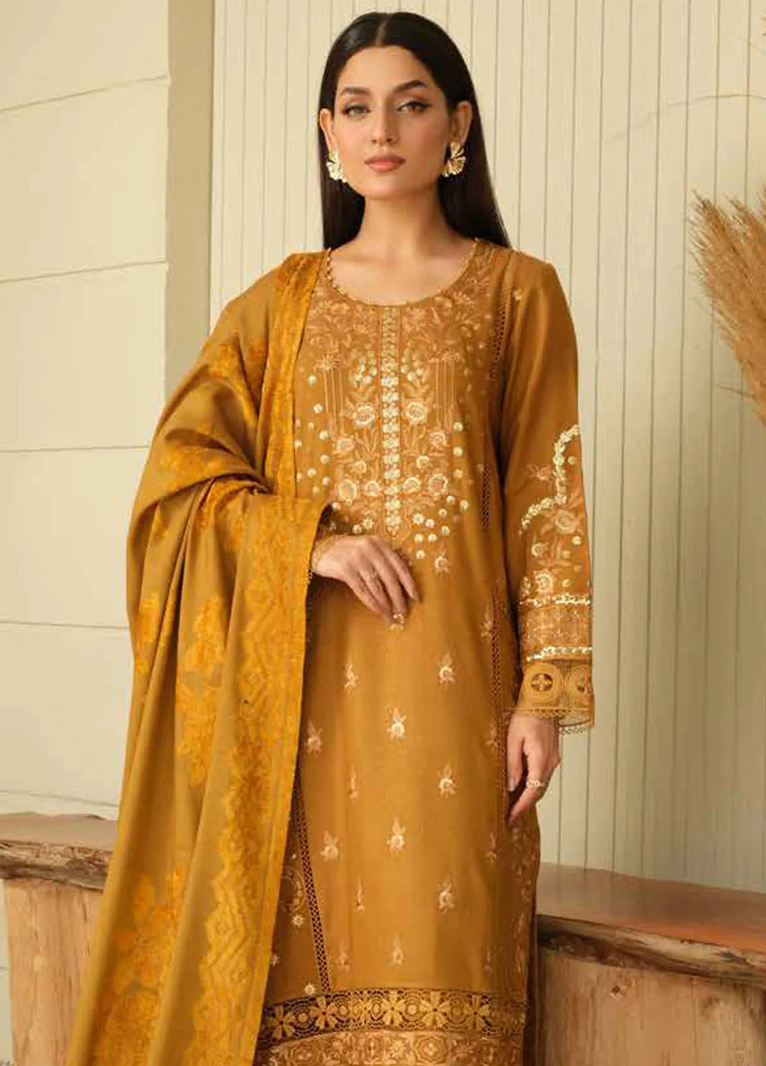 Tehzeeb by Riaz Arts Embroidered Leather Peach Suits Unstitched 3 Piece RA24ULP TL-290 - Winter Collection