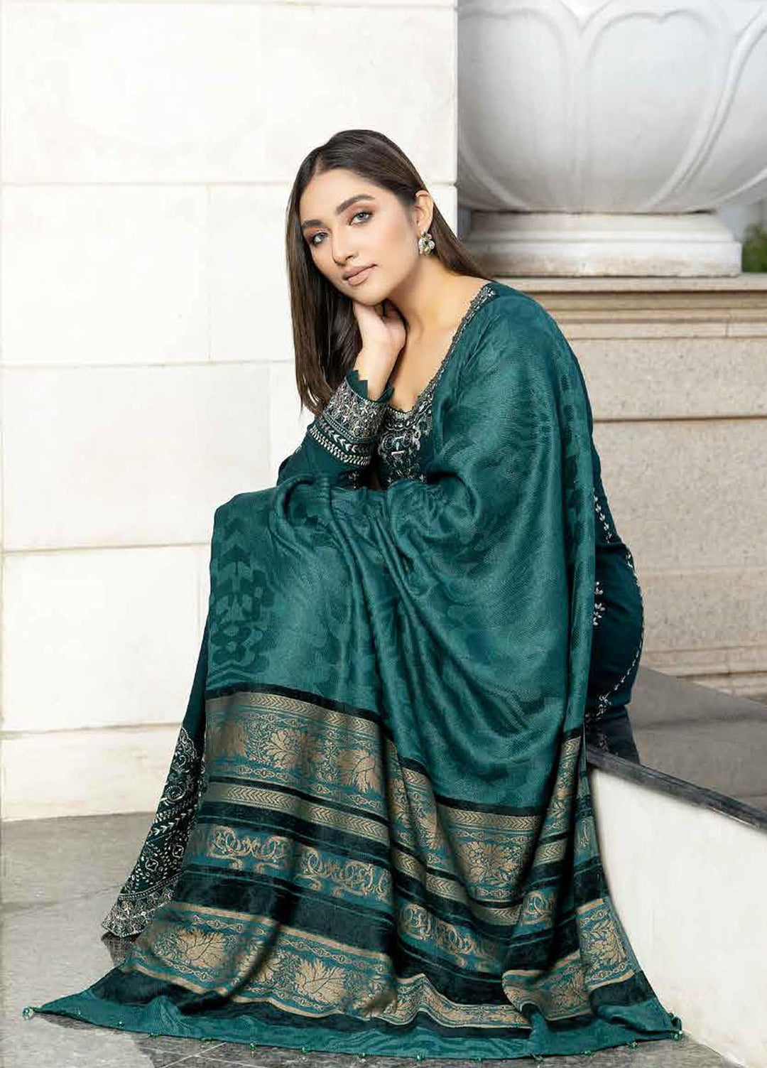 Tehzeeb By Riaz Arts Embroidered Leather Peach Suits Unstitched 3 Piece RA22TPL TL-170 - Winter Collection