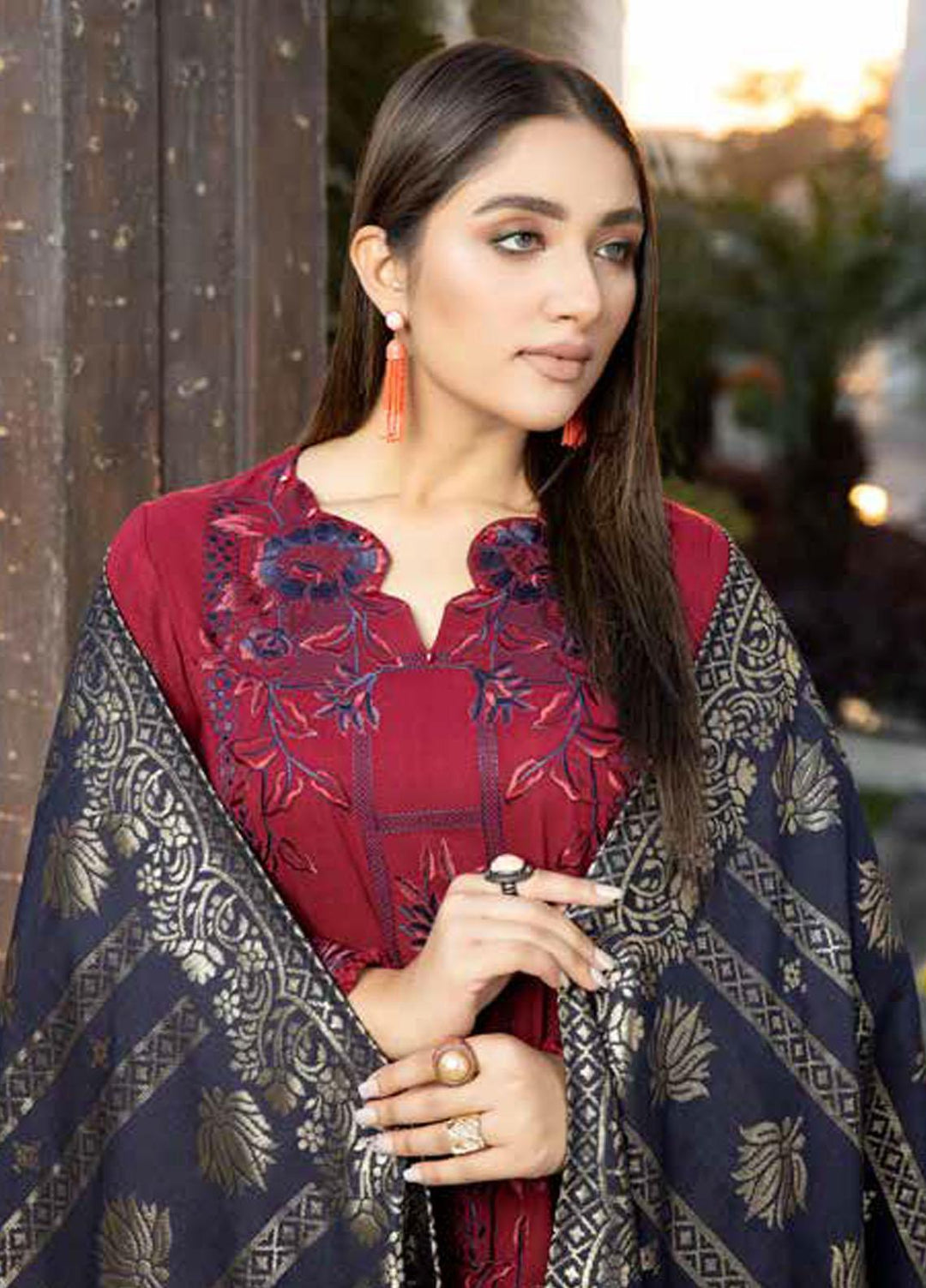 Tehzeeb By Riaz Arts Embroidered Leather Peach Suits Unstitched 3 Piece RA22TPL TL-173 - Winter Collection