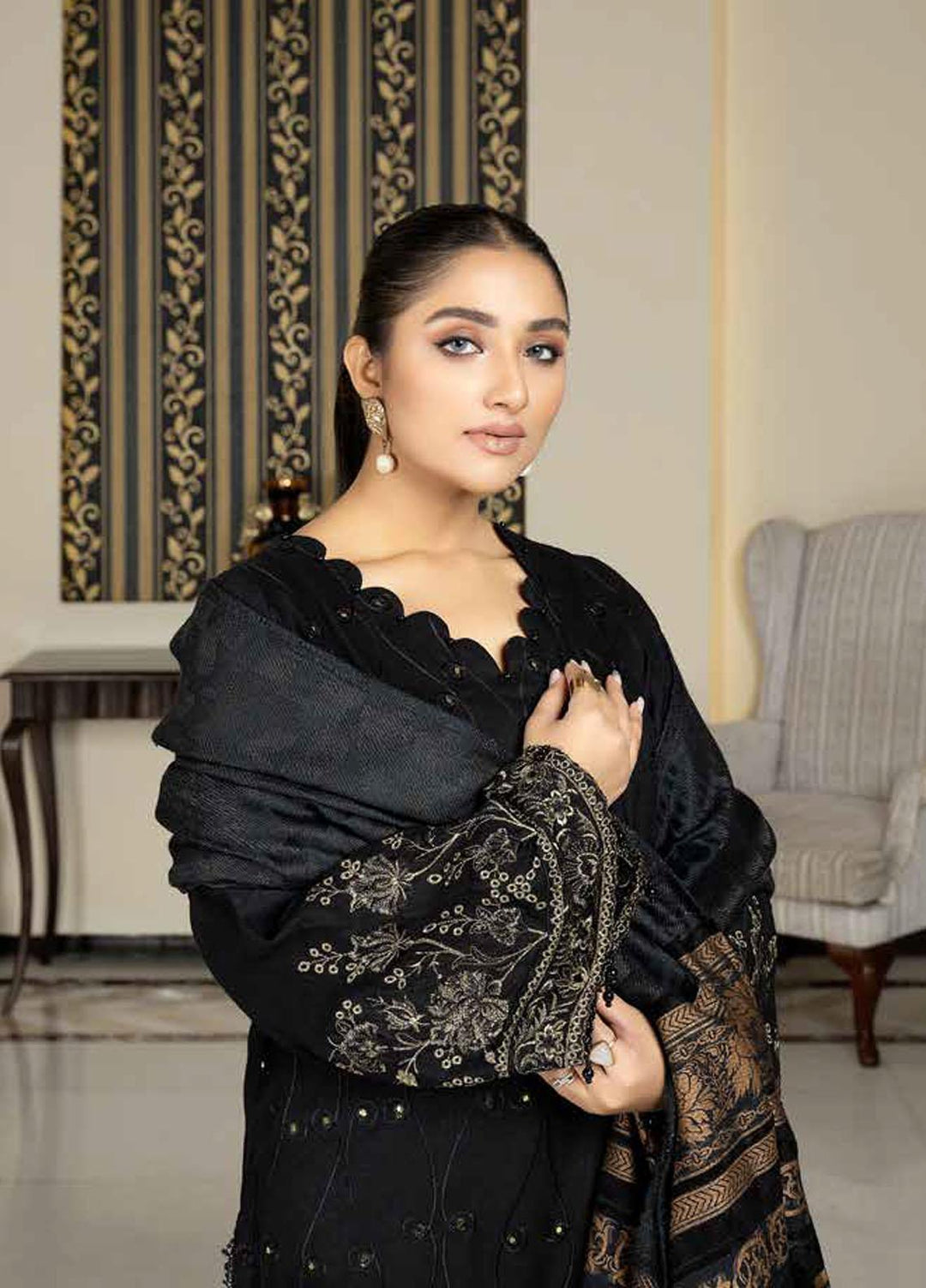 Tehzeeb By Riaz Arts Embroidered Leather Peach Suits Unstitched 3 Piece RA22TPL TL-175 - Winter Collection