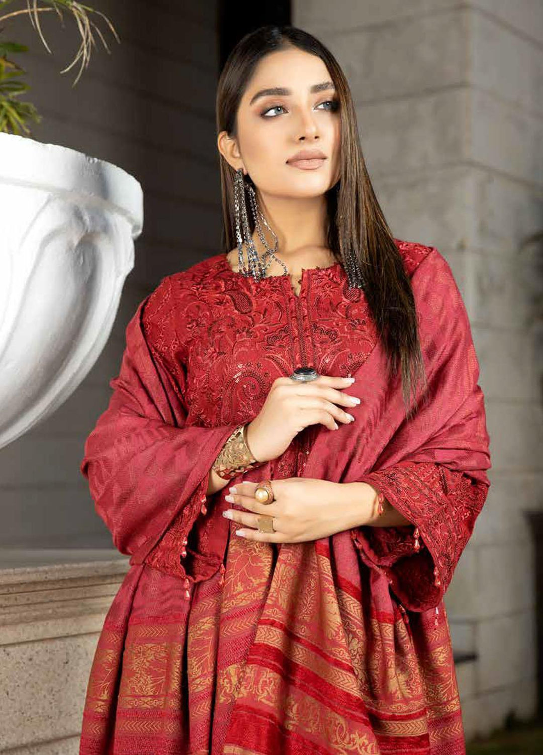 Tehzeeb By Riaz Arts Embroidered Leather Peach Suits Unstitched 3 Piece RA22TPL TL-176 - Winter Collection