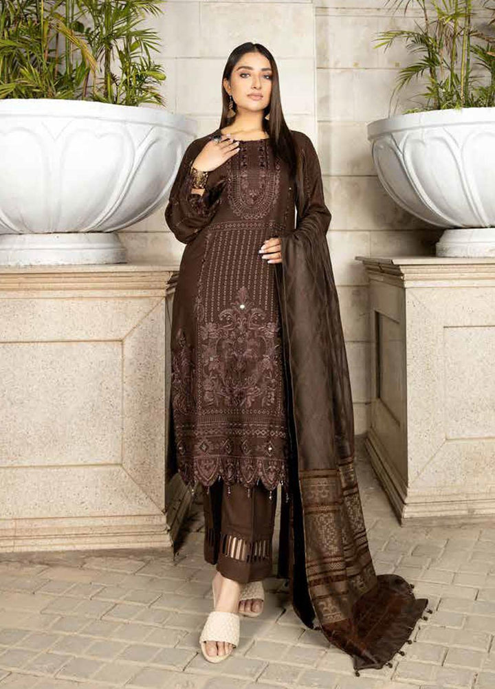 Tehzeeb By Riaz Arts Embroidered Leather Peach Suits Unstitched 3 Piece RA22TPL TL-177 - Winter Collection