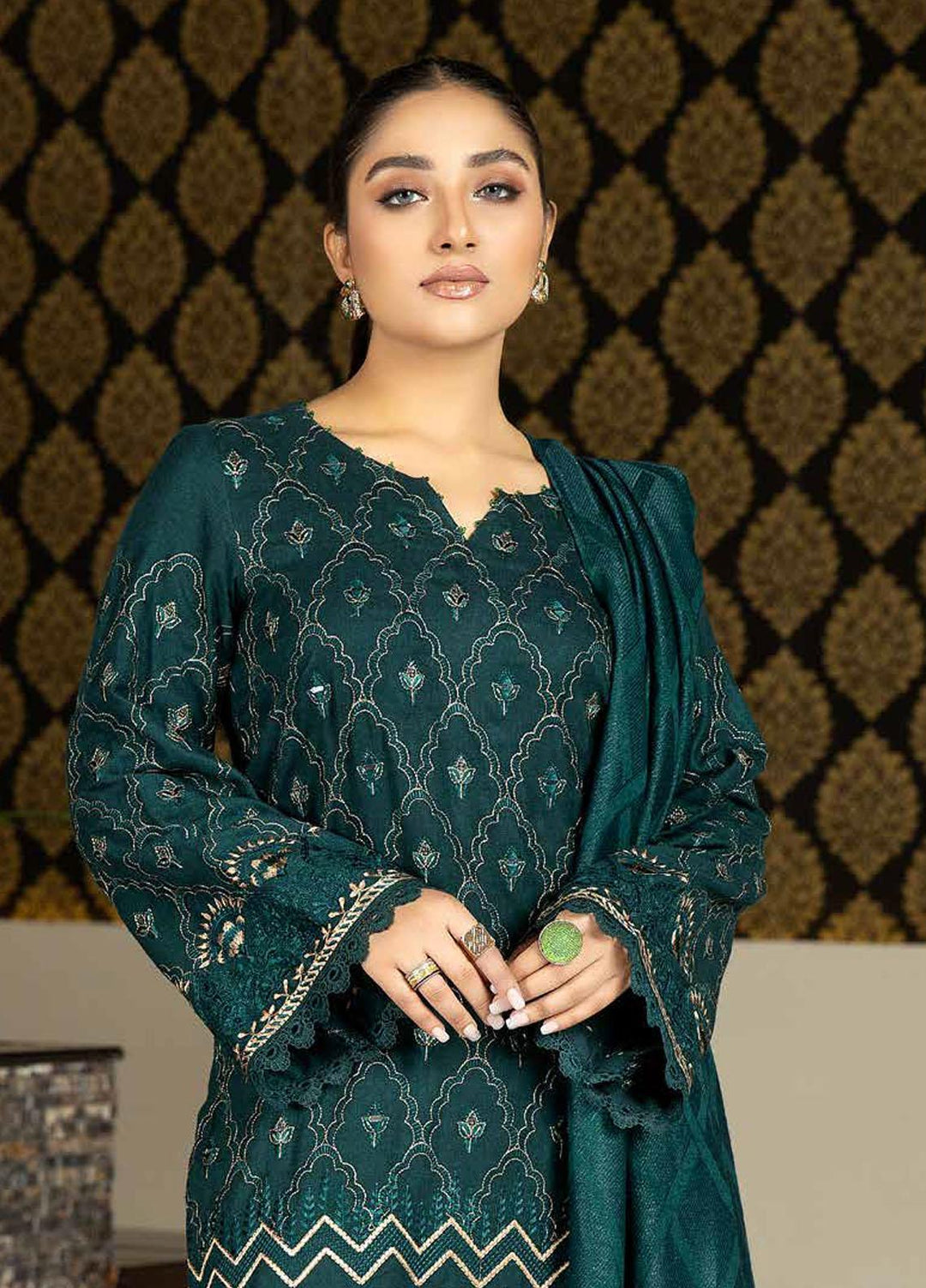 Tehzeeb By Riaz Arts Embroidered Leather Peach Suits Unstitched 3 Piece RA22TPL TL-178 - Winter Collection