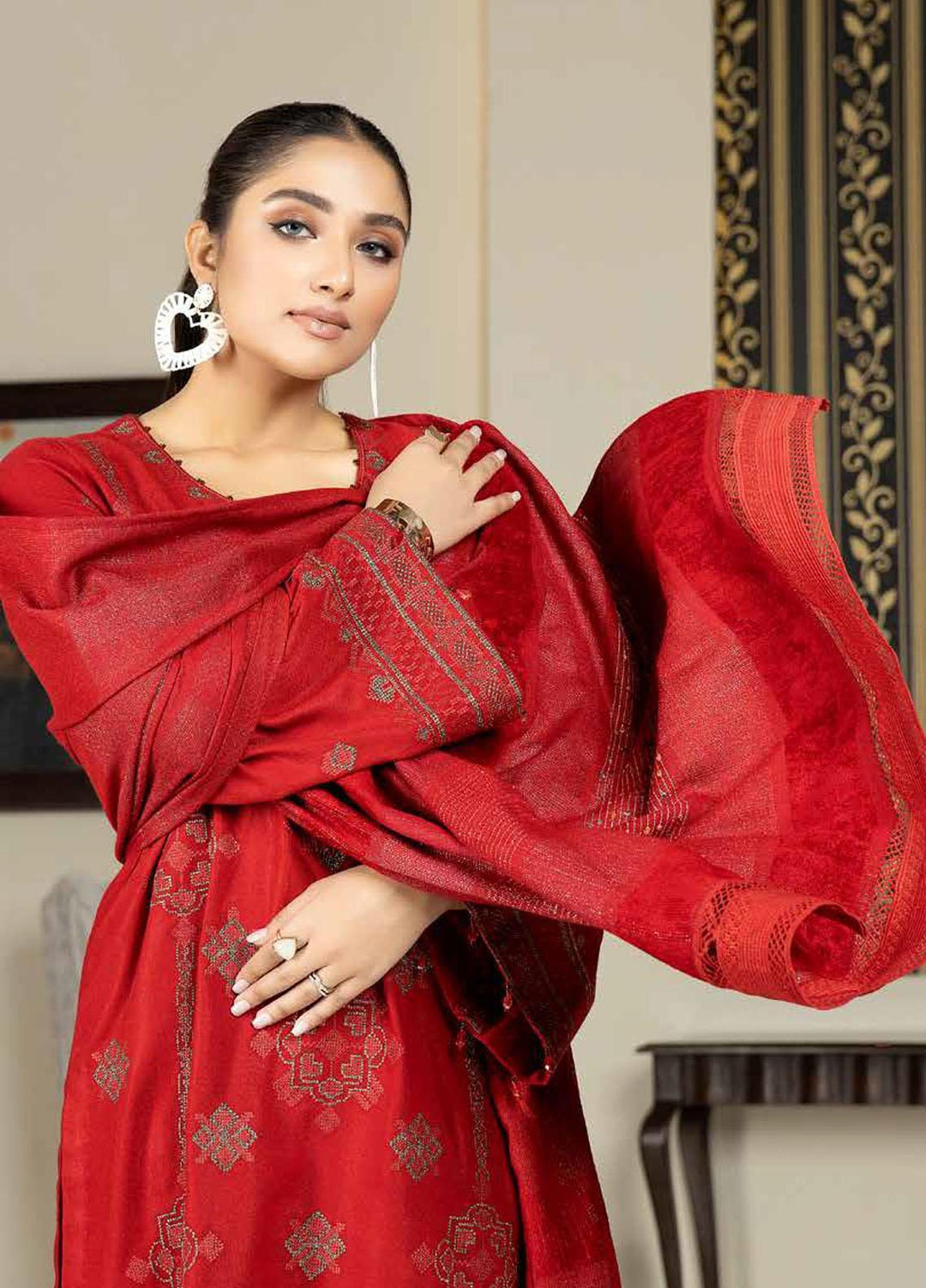 Tehzeeb By Riaz Arts Embroidered Leather Peach Suits Unstitched 3 Piece RA22TPL TL-179 - Winter Collection