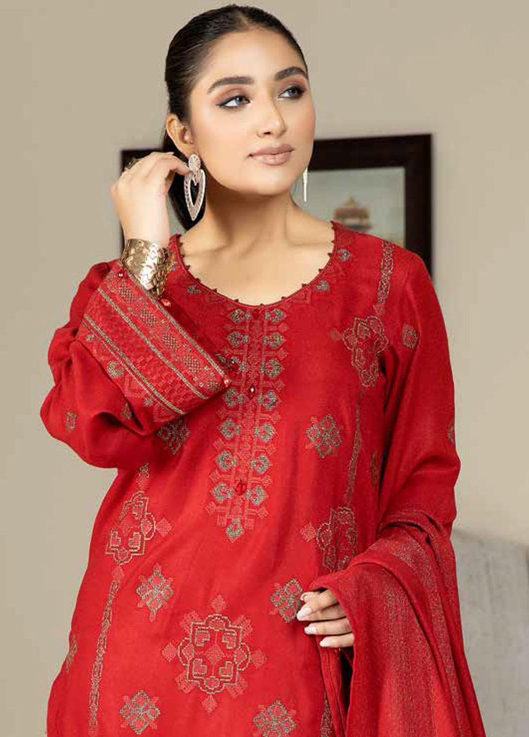 Tehzeeb By Riaz Arts Embroidered Leather Peach Suits Unstitched 3 Piece RA22TPL TL-179 - Winter Collection