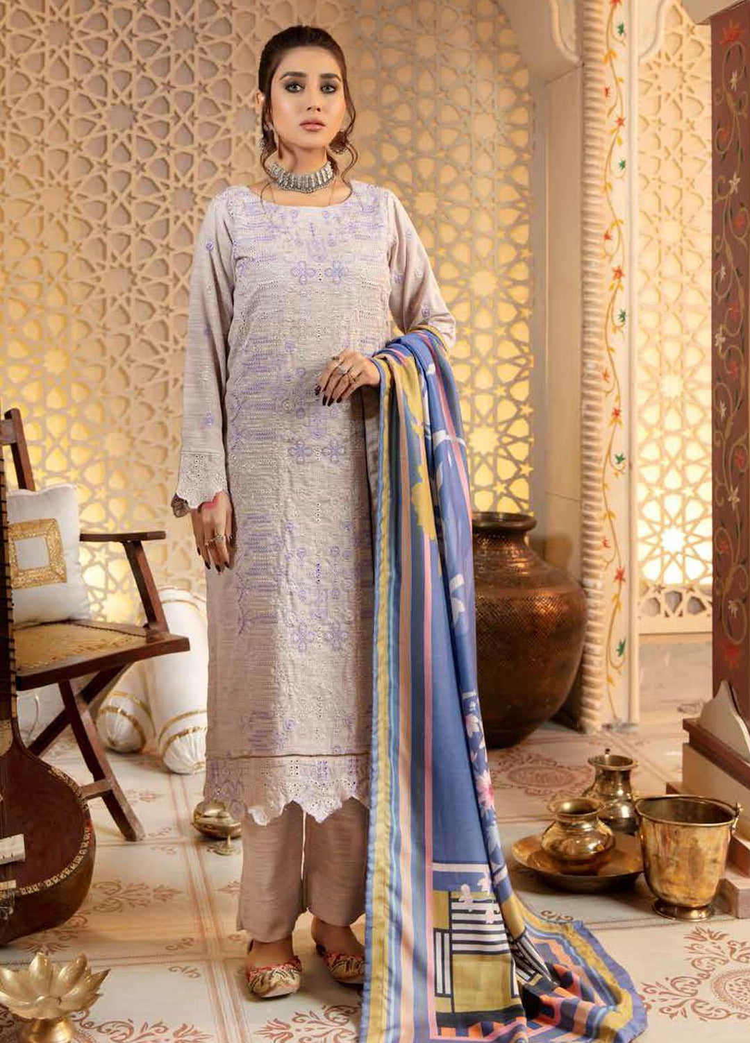 Tehzeeb by Riaz Arts Embroidered Leather Peach Suits Unstitched 3 Piece RA21TC LP-26 - Winter Collection