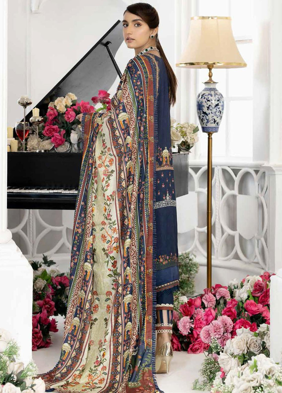 Tehzeeb By Riaz Arts Embroidered Lawn Suits Unstitched 3 Piece RA22T TL-02 - Luxury Collection