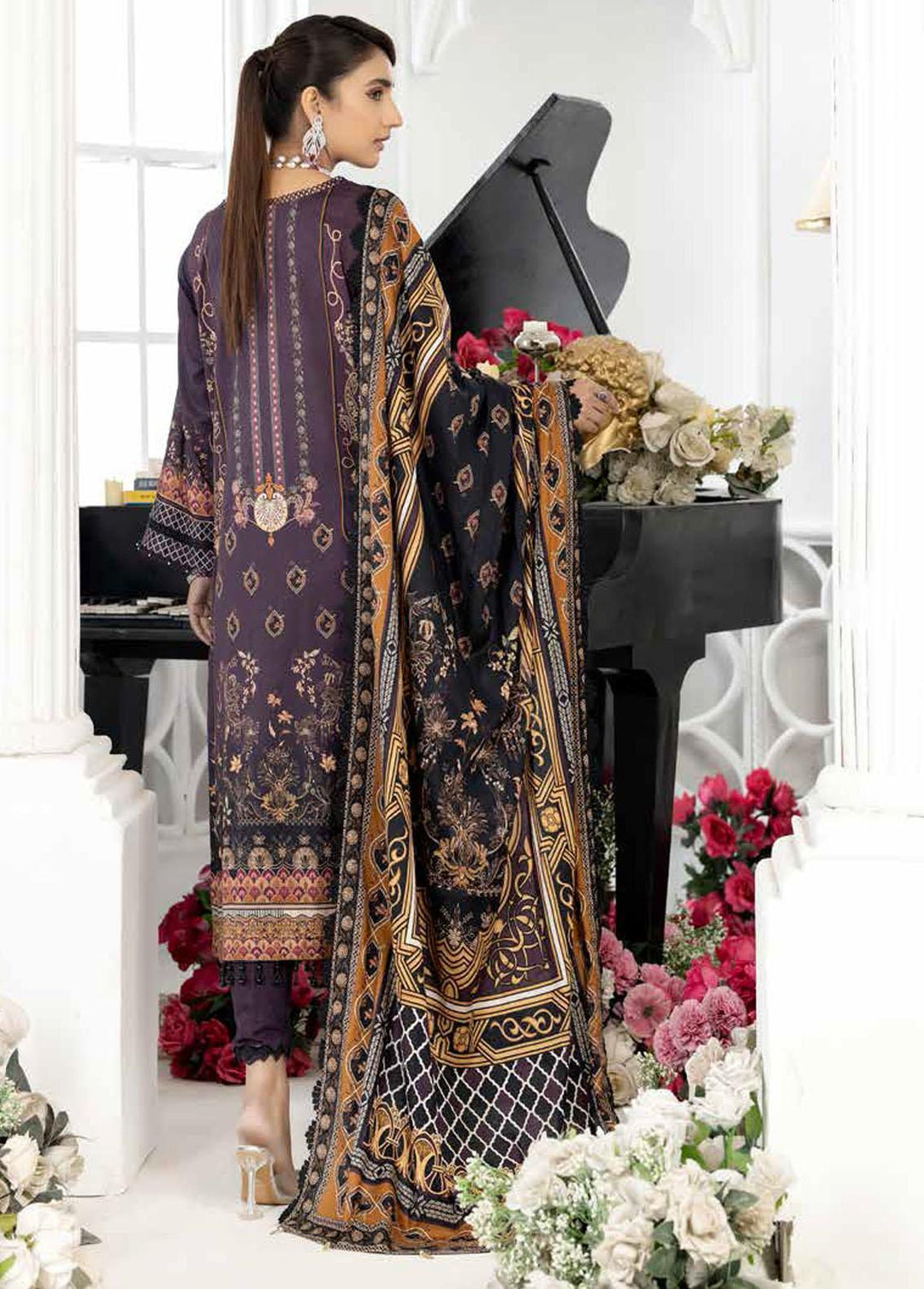 Tehzeeb By Riaz Arts Embroidered Lawn Suits Unstitched 3 Piece RA22T TL-07 - Luxury Collection