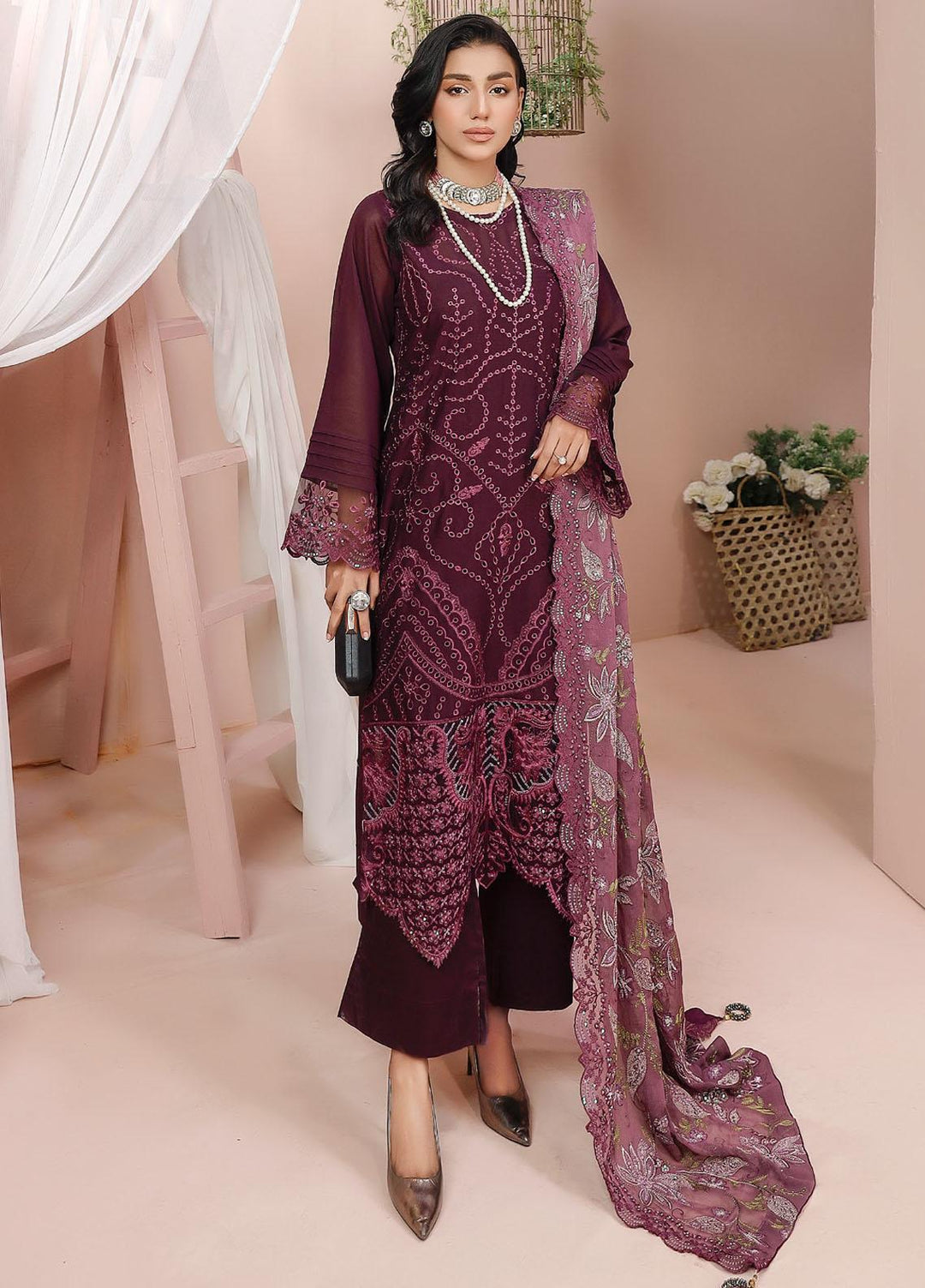 Tehzeeb By Riaz Arts Embroidered Swiss Voile Suits Unstitched 3 Piece RS23TS TL-12 - Summer Collection