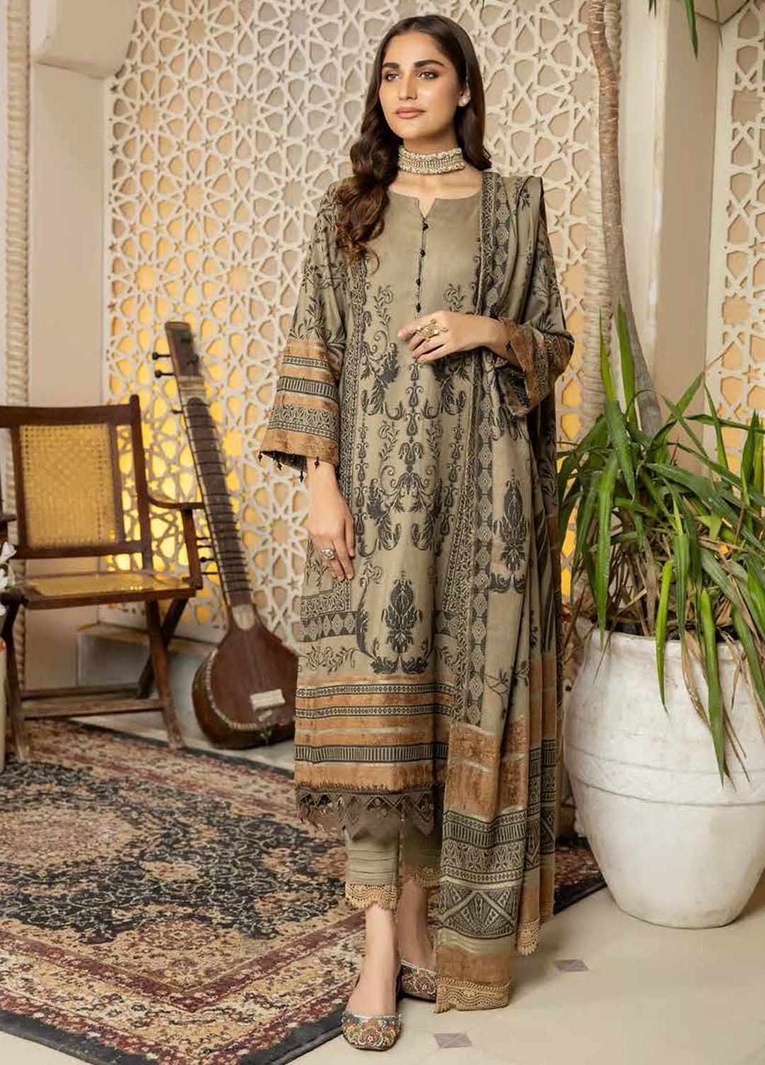 Tehzeeb by Riaz Arts Jacquard Leather Peach Suits Unstitched 3 Piece RA22TVJ TL-41 - Winter Collection