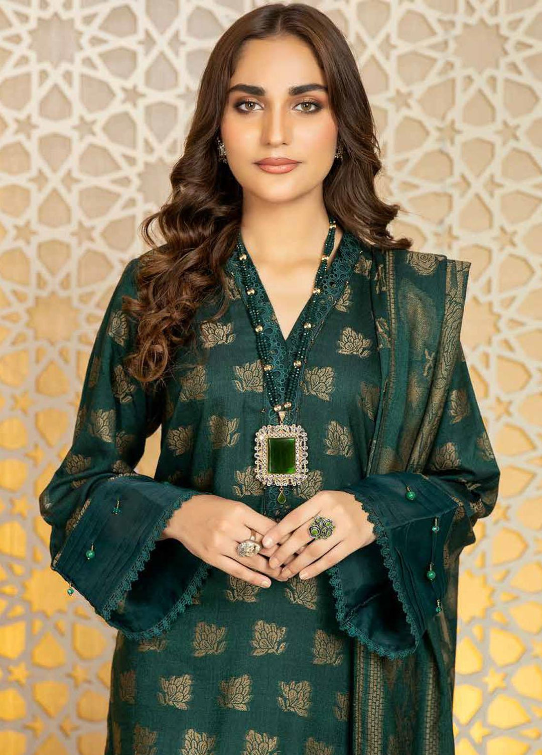 Tehzeeb by Riaz Arts Jacquard Leather Peach Suits Unstitched 3 Piece RA22TVJ TL-42 - Winter Collection