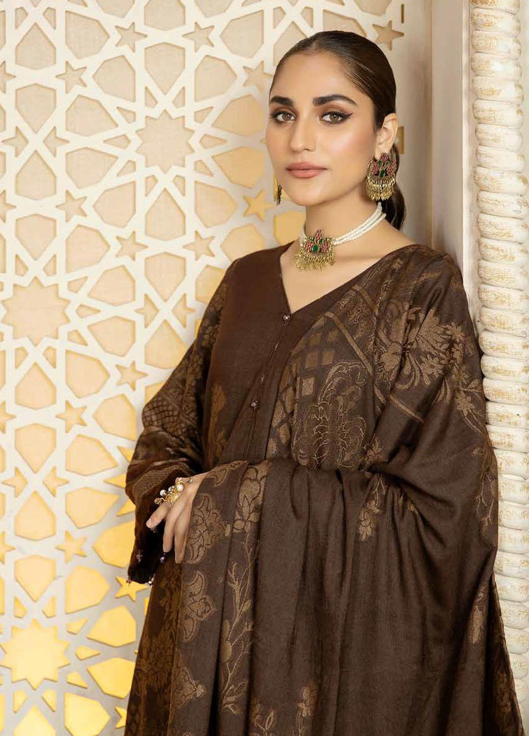 Tehzeeb by Riaz Arts Jacquard Leather Peach Suits Unstitched 3 Piece RA22TVJ TL-43 - Winter Collection