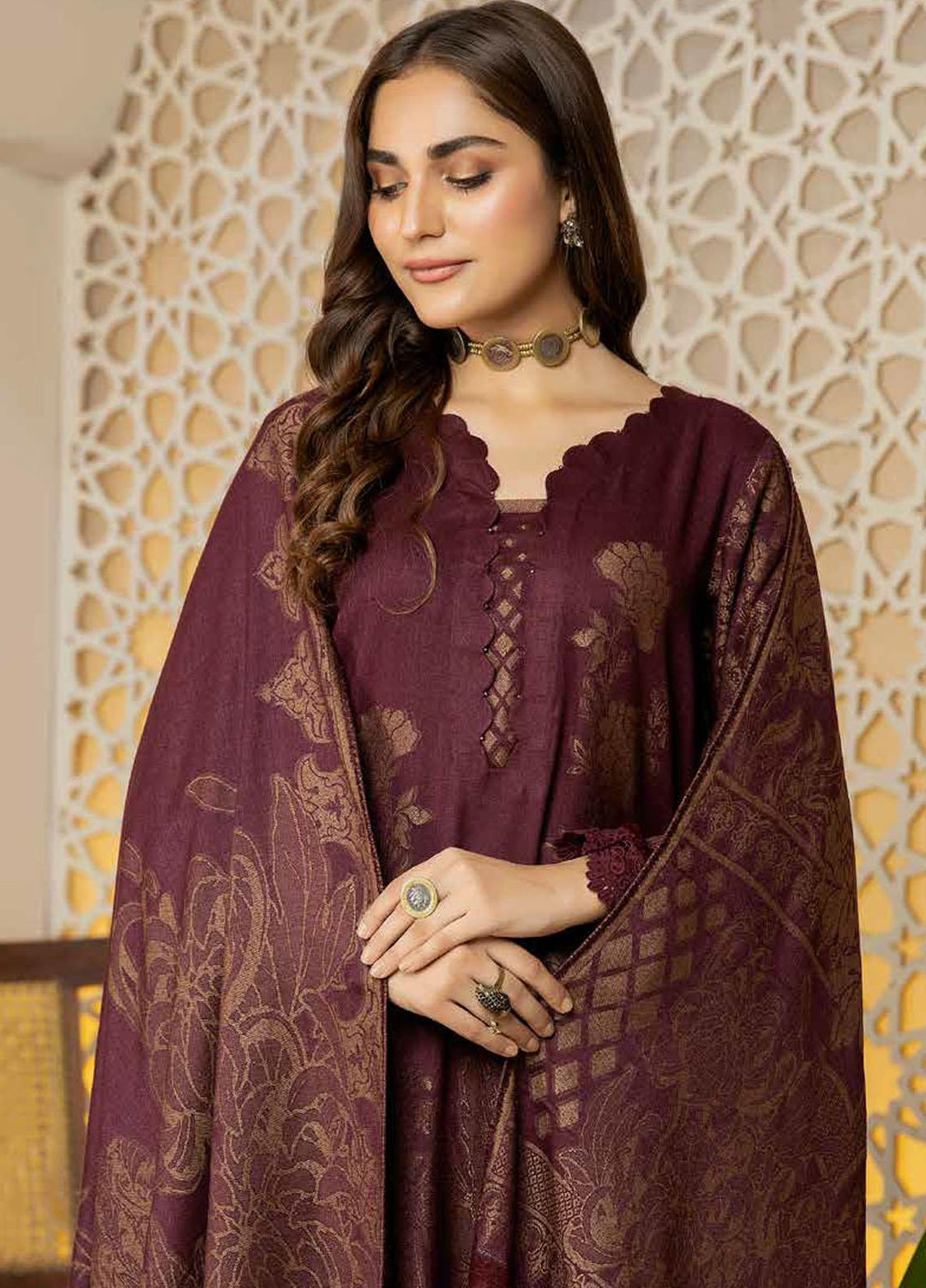 Tehzeeb by Riaz Arts Jacquard Leather Peach Suits Unstitched 3 Piece RA22TVJ TL-46 - Winter Collection