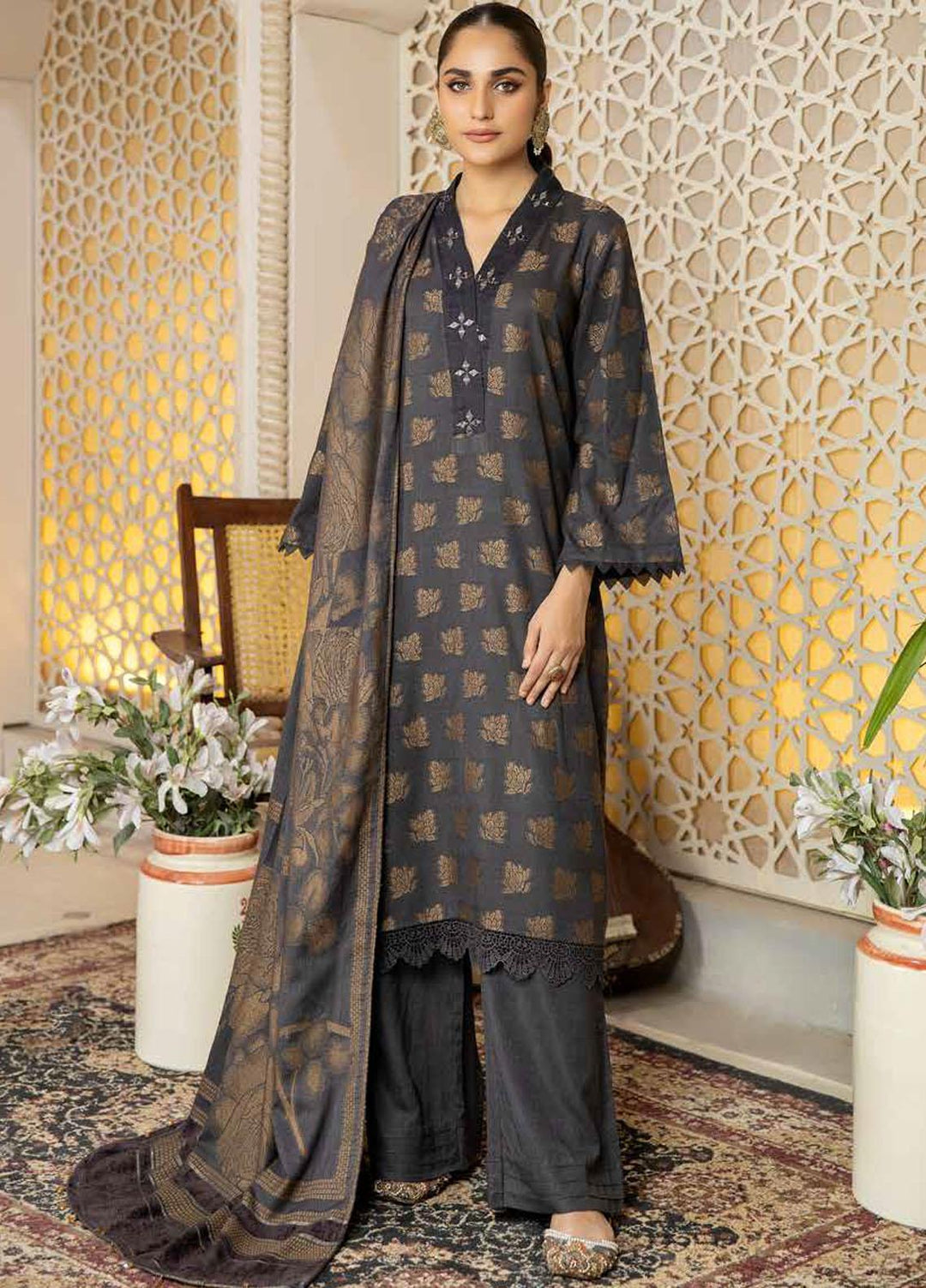 Tehzeeb by Riaz Arts Jacquard Leather Peach Suits Unstitched 3 Piece RA22TVJ TL-48 - Winter Collection