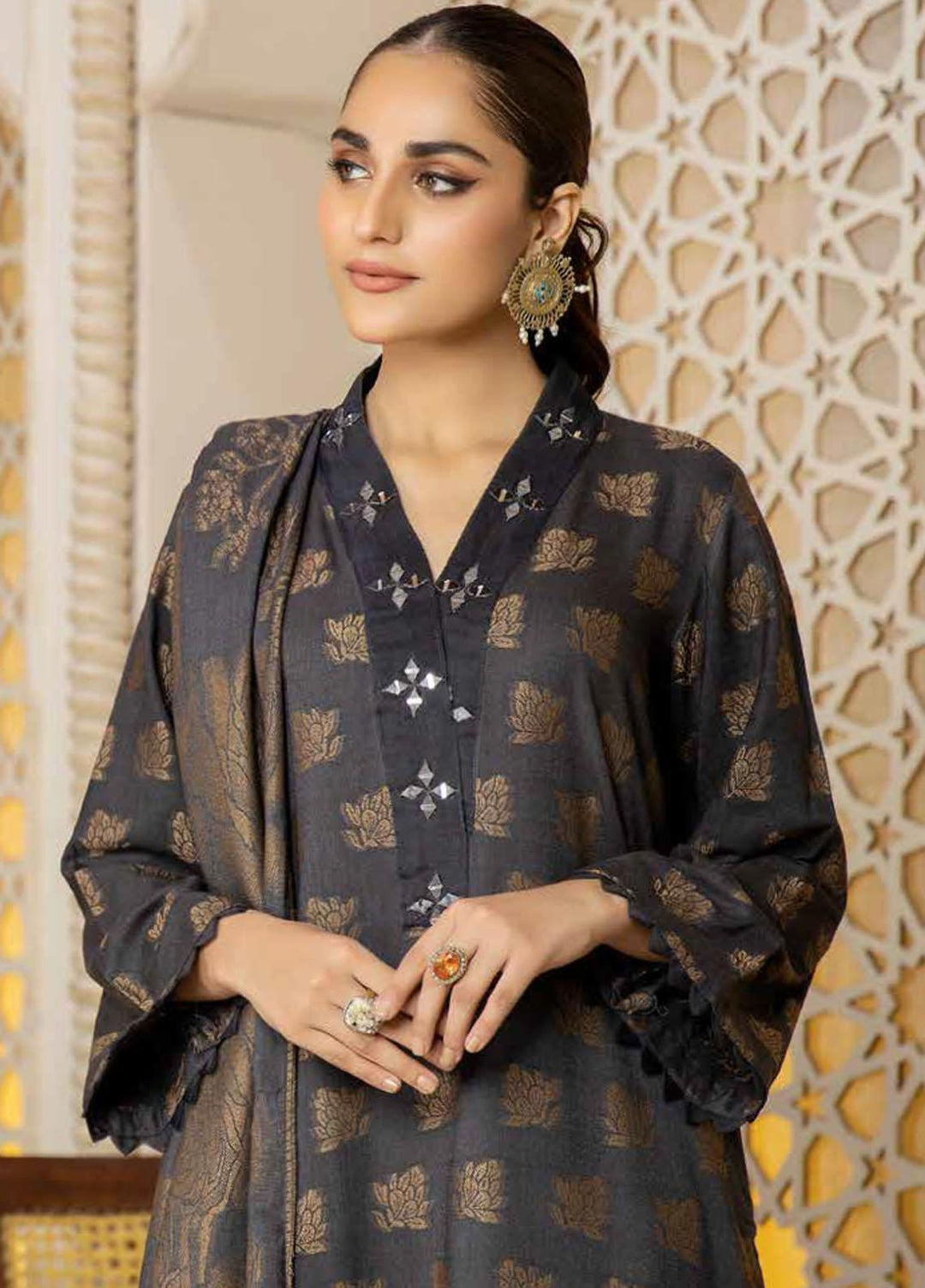 Tehzeeb by Riaz Arts Jacquard Leather Peach Suits Unstitched 3 Piece RA22TVJ TL-48 - Winter Collection