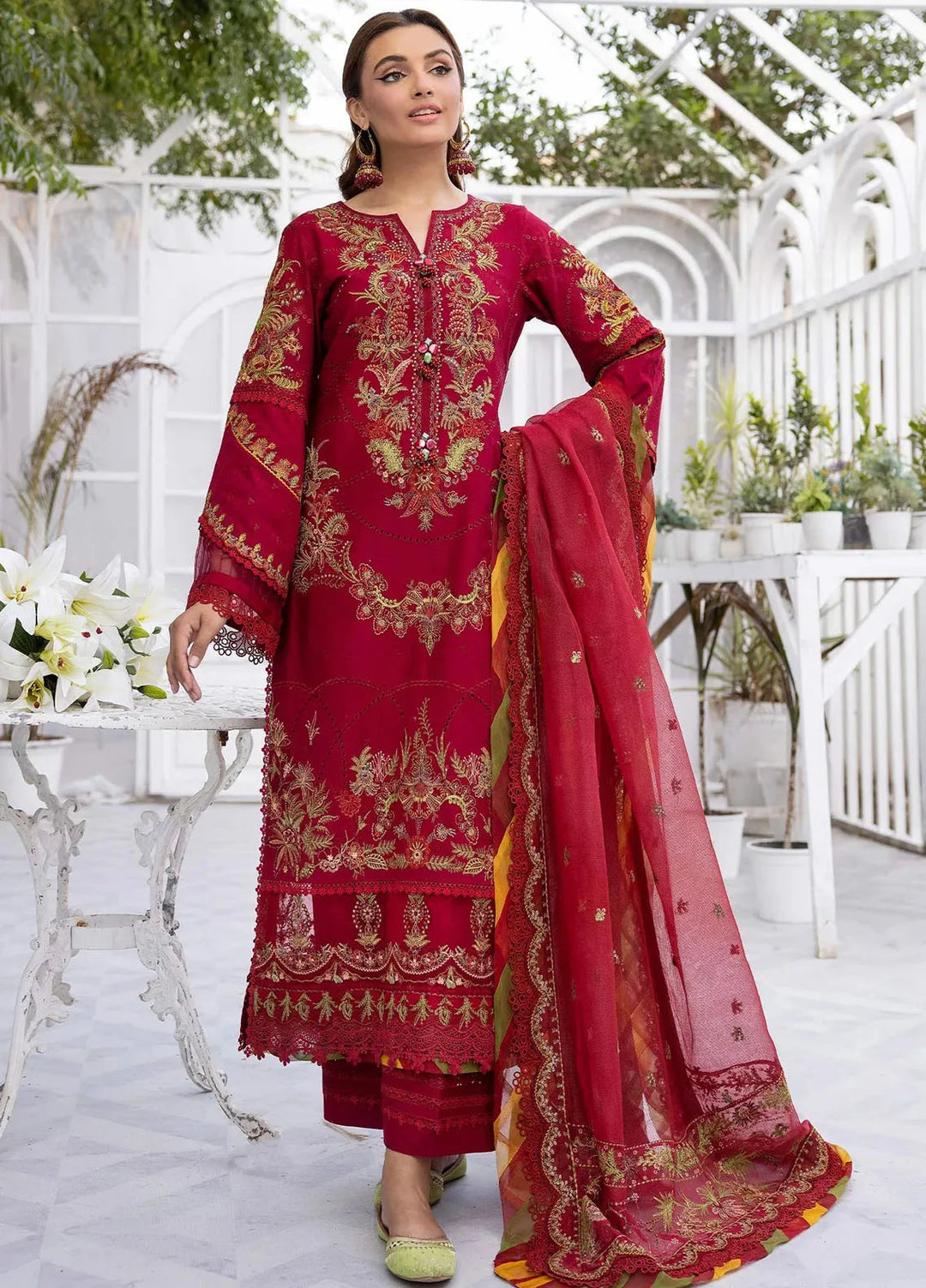Tessa Embroidered Lawn Suit Unstitched 3 Piece TS24F Carmine Flare - Festive Collection