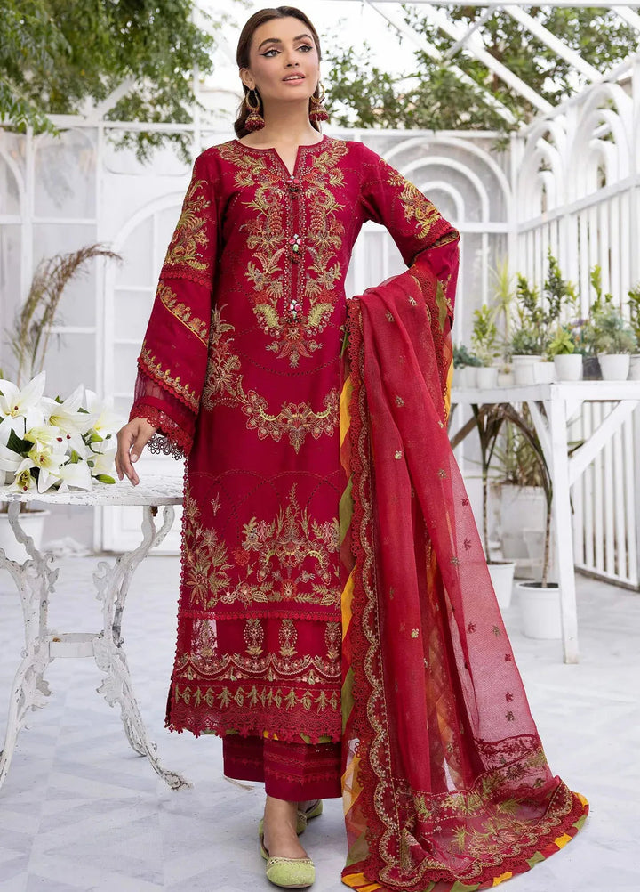 Tessa Embroidered Lawn Suit Unstitched 3 Piece TS24F Carmine Flare - Festive Collection