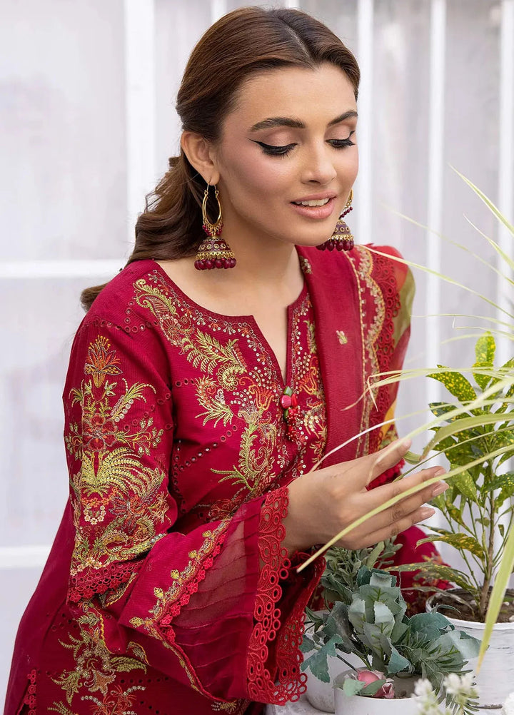 Tessa Embroidered Lawn Suit Unstitched 3 Piece TS24F Carmine Flare - Festive Collection