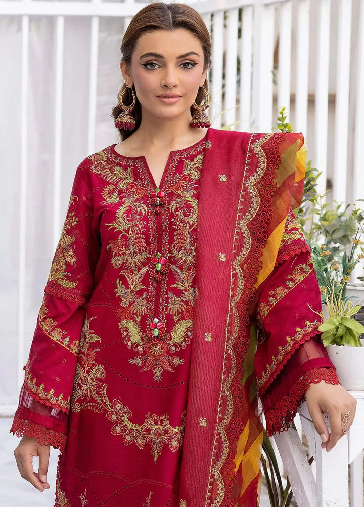 Tessa Embroidered Lawn Suit Unstitched 3 Piece TS24F Carmine Flare - Festive Collection