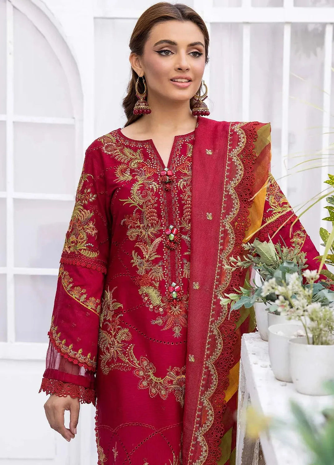 Tessa Embroidered Lawn Suit Unstitched 3 Piece TS24F Carmine Flare - Festive Collection