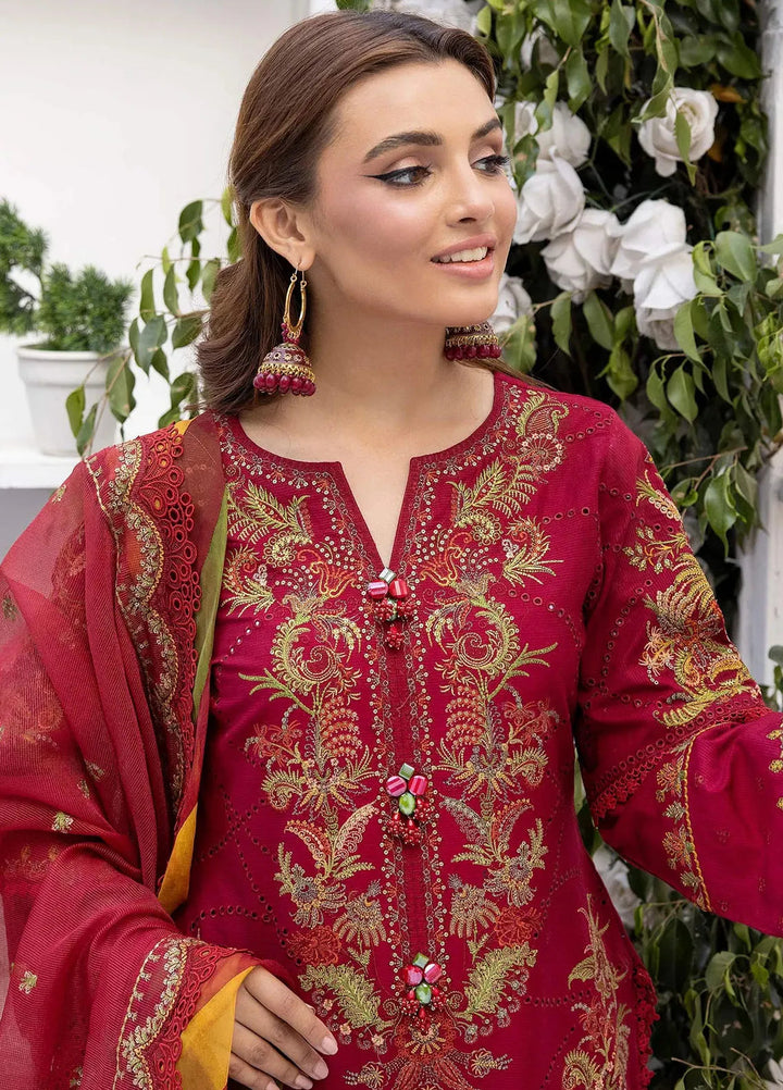 Tessa Embroidered Lawn Suit Unstitched 3 Piece TS24F Carmine Flare - Festive Collection