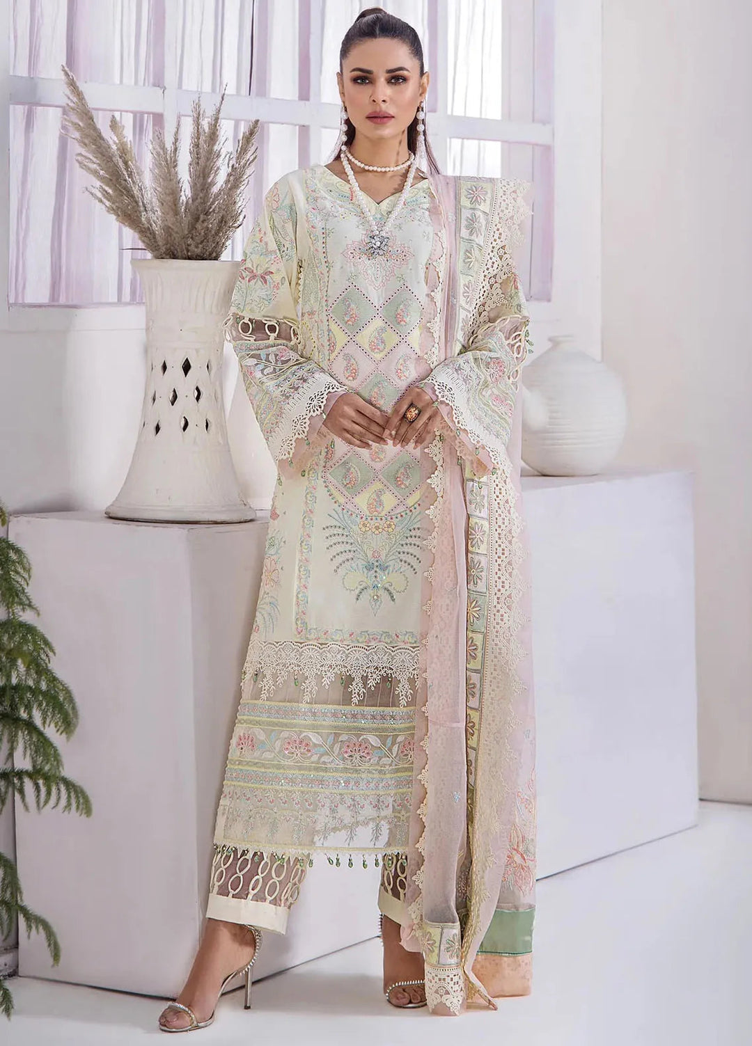 Tessa Embroidered Lawn Suit Unstitched 3 Piece TS24F Gardenia Grace - Festive Collection
