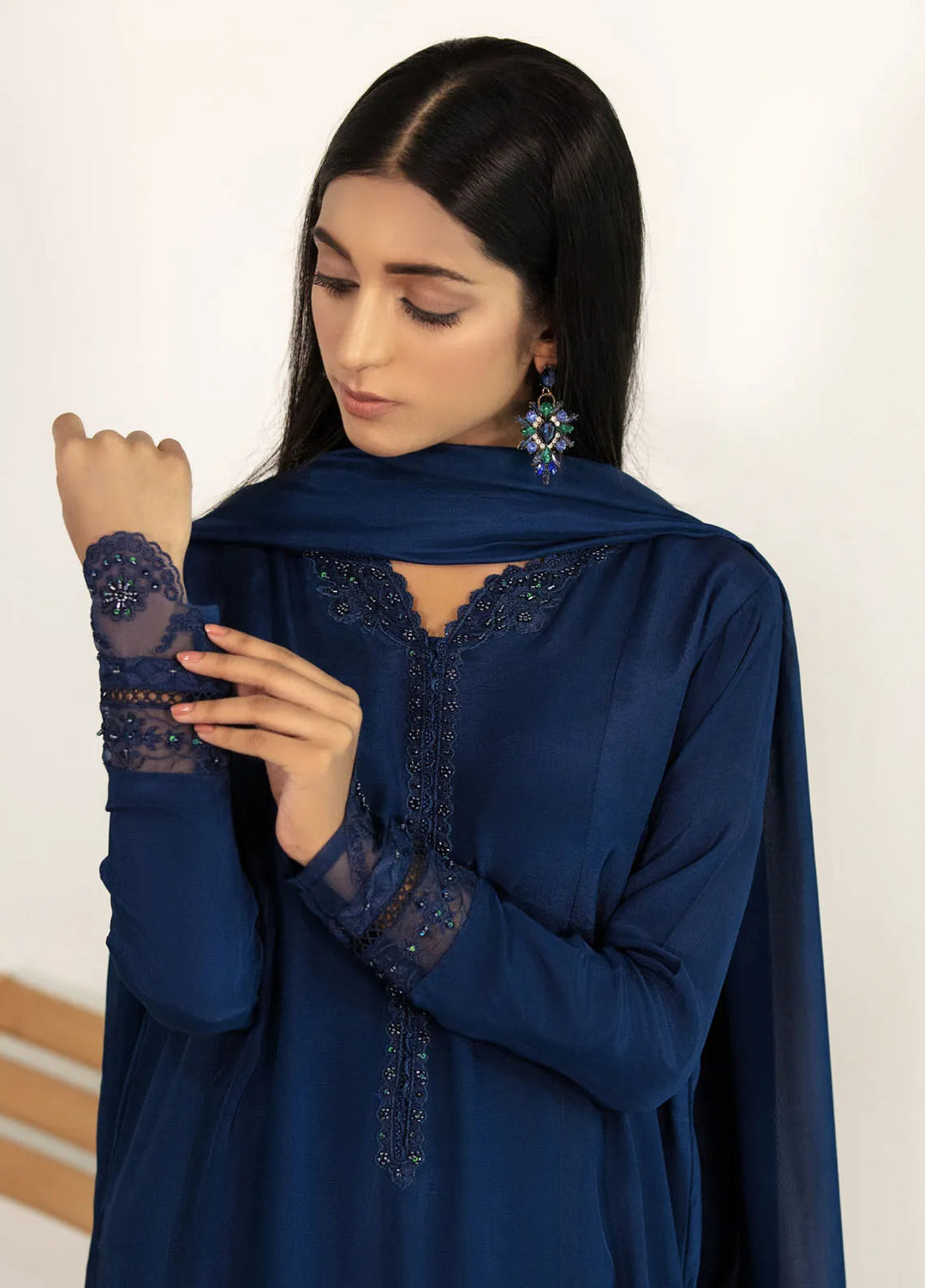 Textile Lime Pret Embroidered Raw Silk 3 Piece Suit Elmas