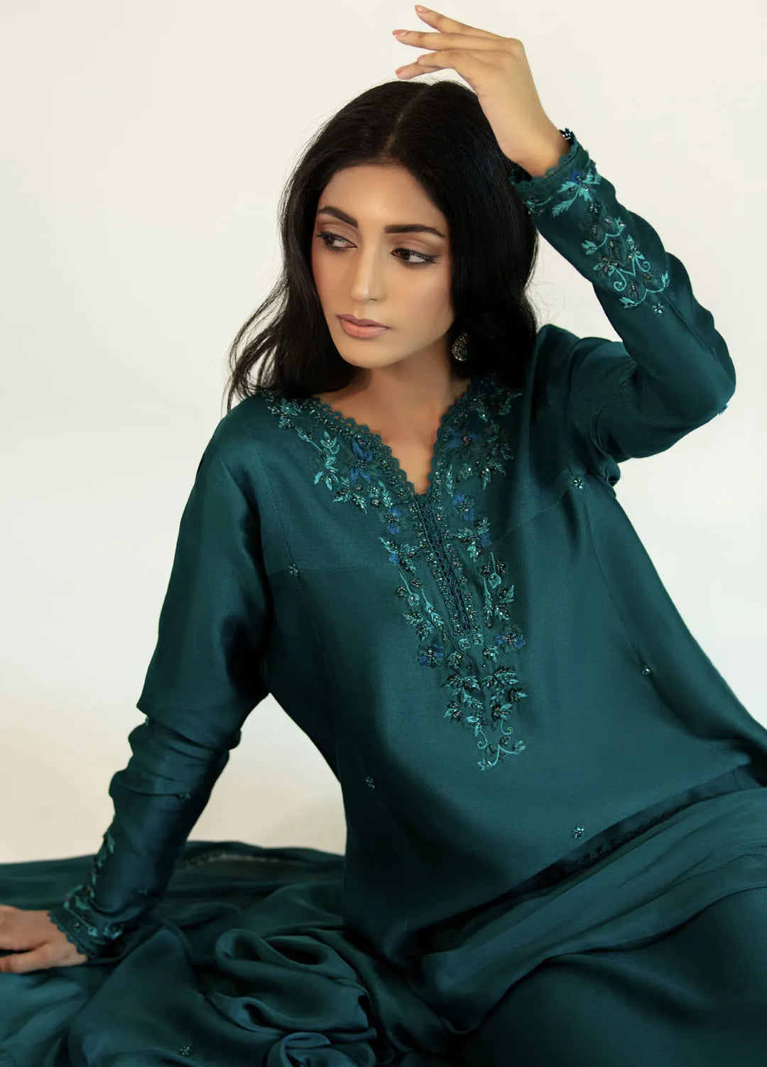 Textile Lime Pret Embroidered Raw Silk 3 Piece Suit Elvan