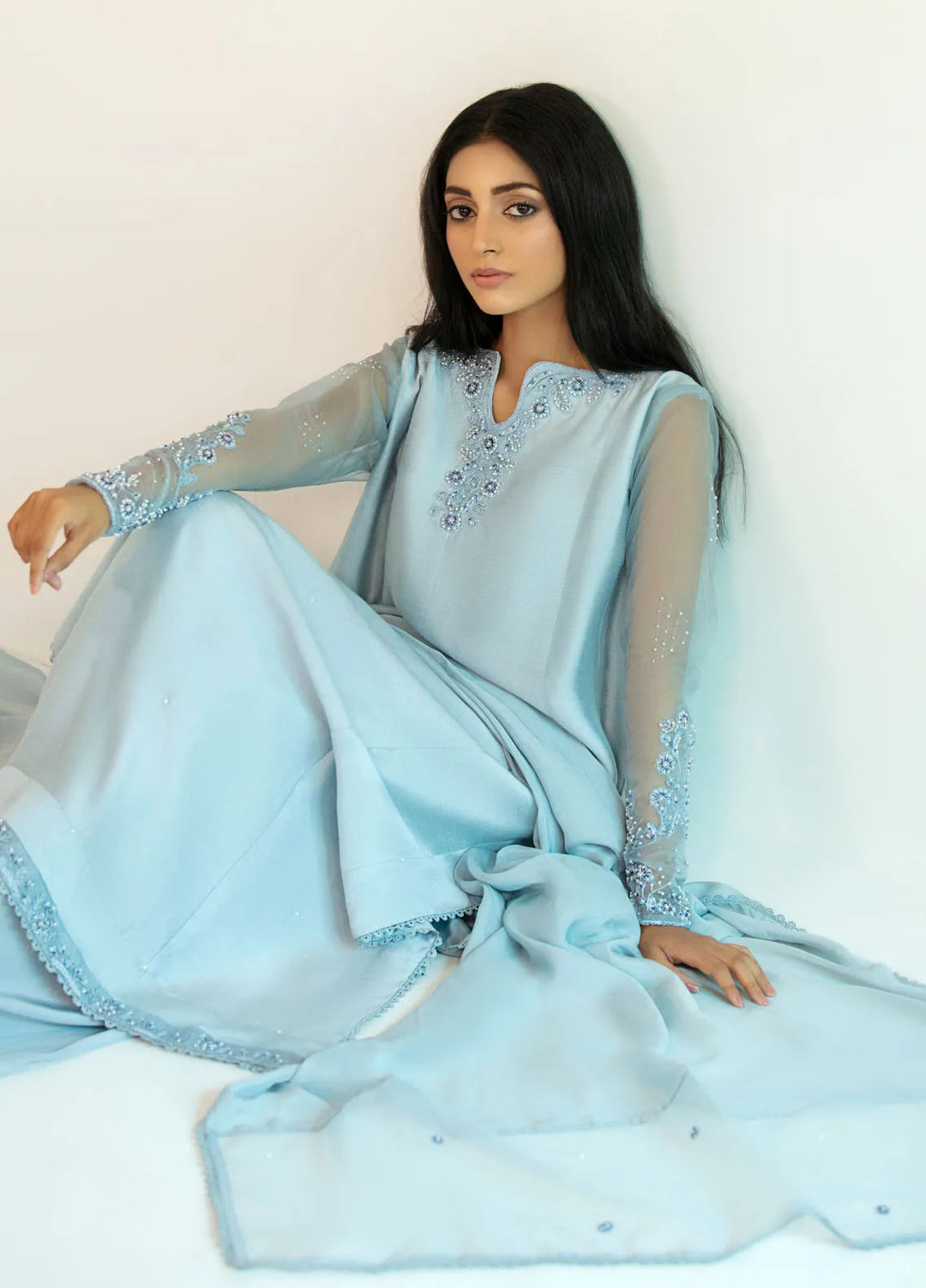 Textile Lime Pret Embroidered Raw Silk 3 Piece Suit Febinne