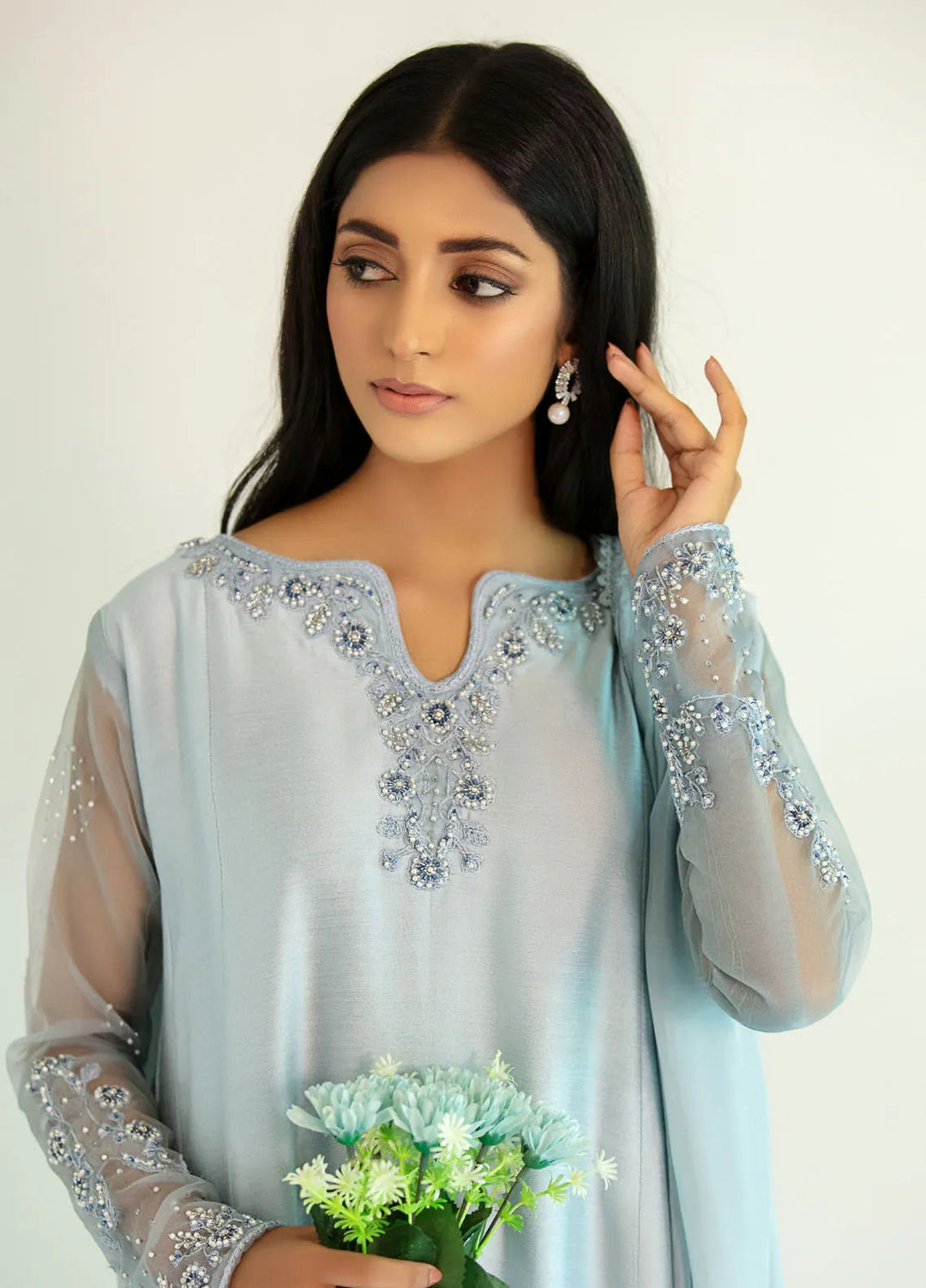 Textile Lime Pret Embroidered Raw Silk 3 Piece Suit Febinne