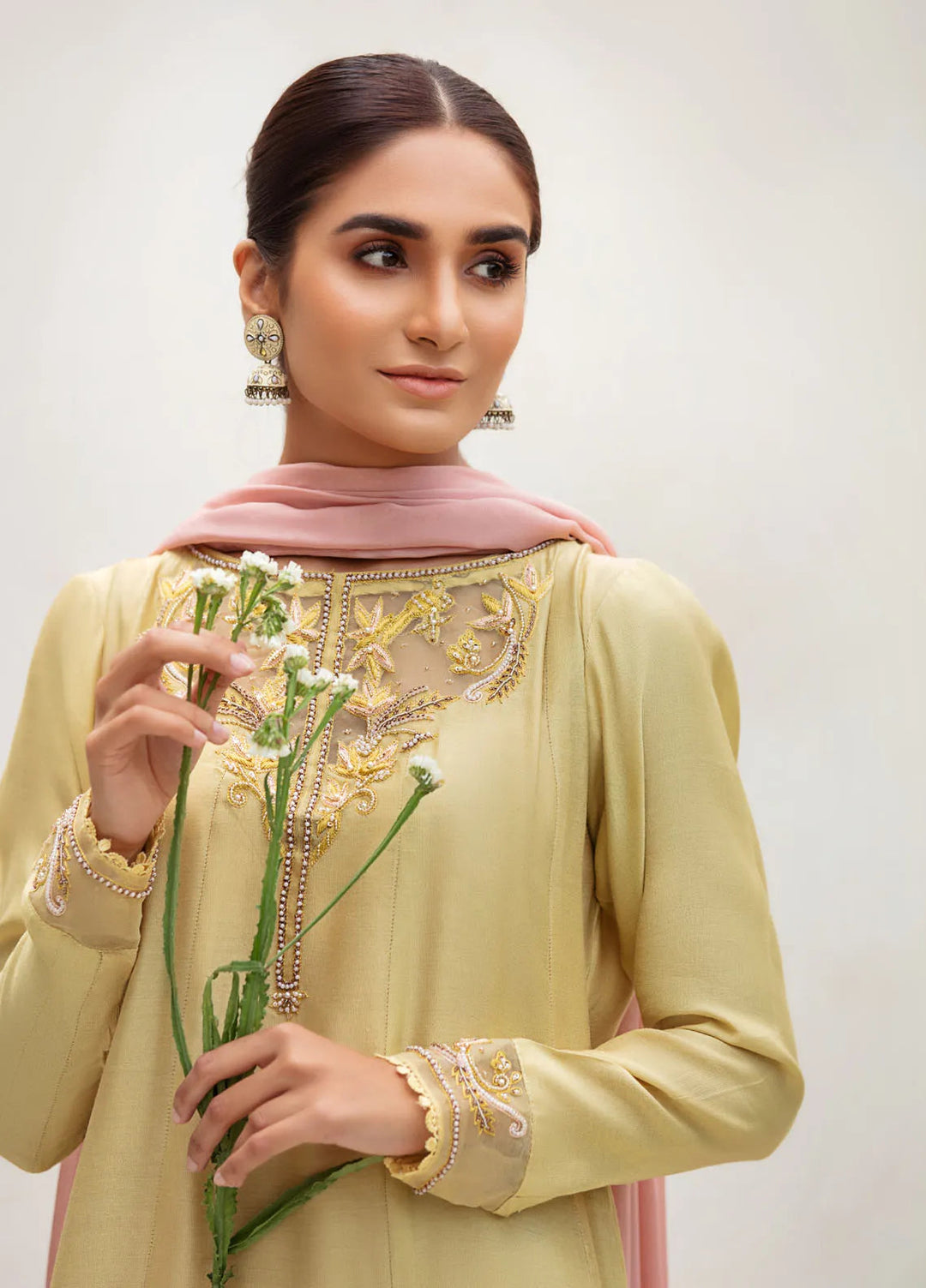 Textile Lime Pret Embroidered Raw Silk 3 Piece Suit Zehre