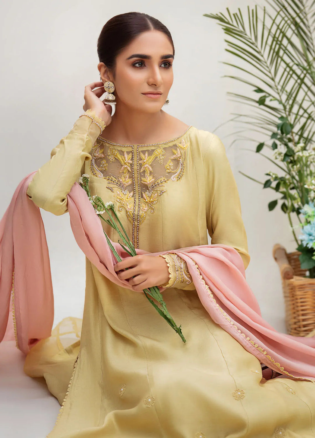 Textile Lime Pret Embroidered Raw Silk 3 Piece Suit Zehre