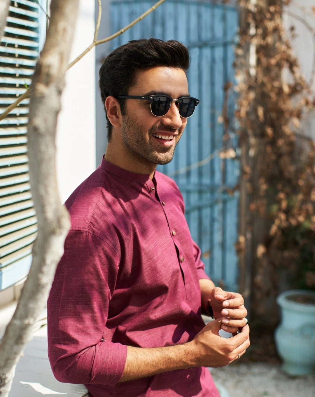 Muraqsh Ready To Wear Solids  Men Textured Wine Cotton Kurta Trouser MUR-TWCKW - Summer Collection