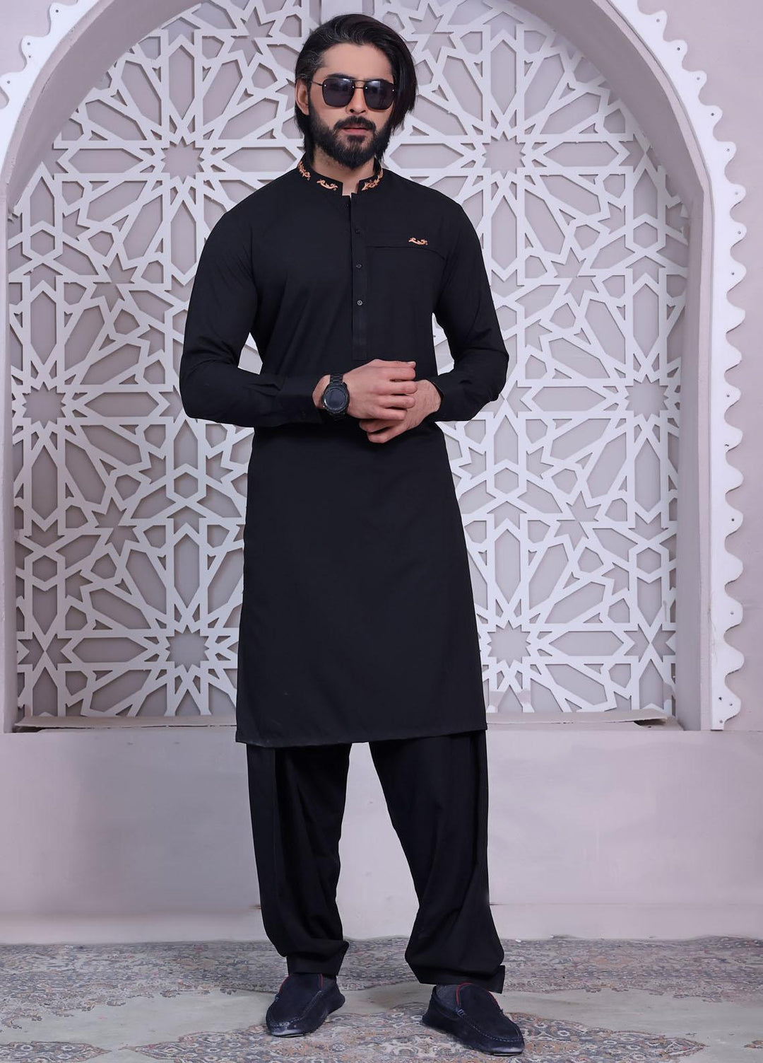 The Great Master (TGM) Wash N Wear Festive Kameez Shalwar for Men -  Black Panther
