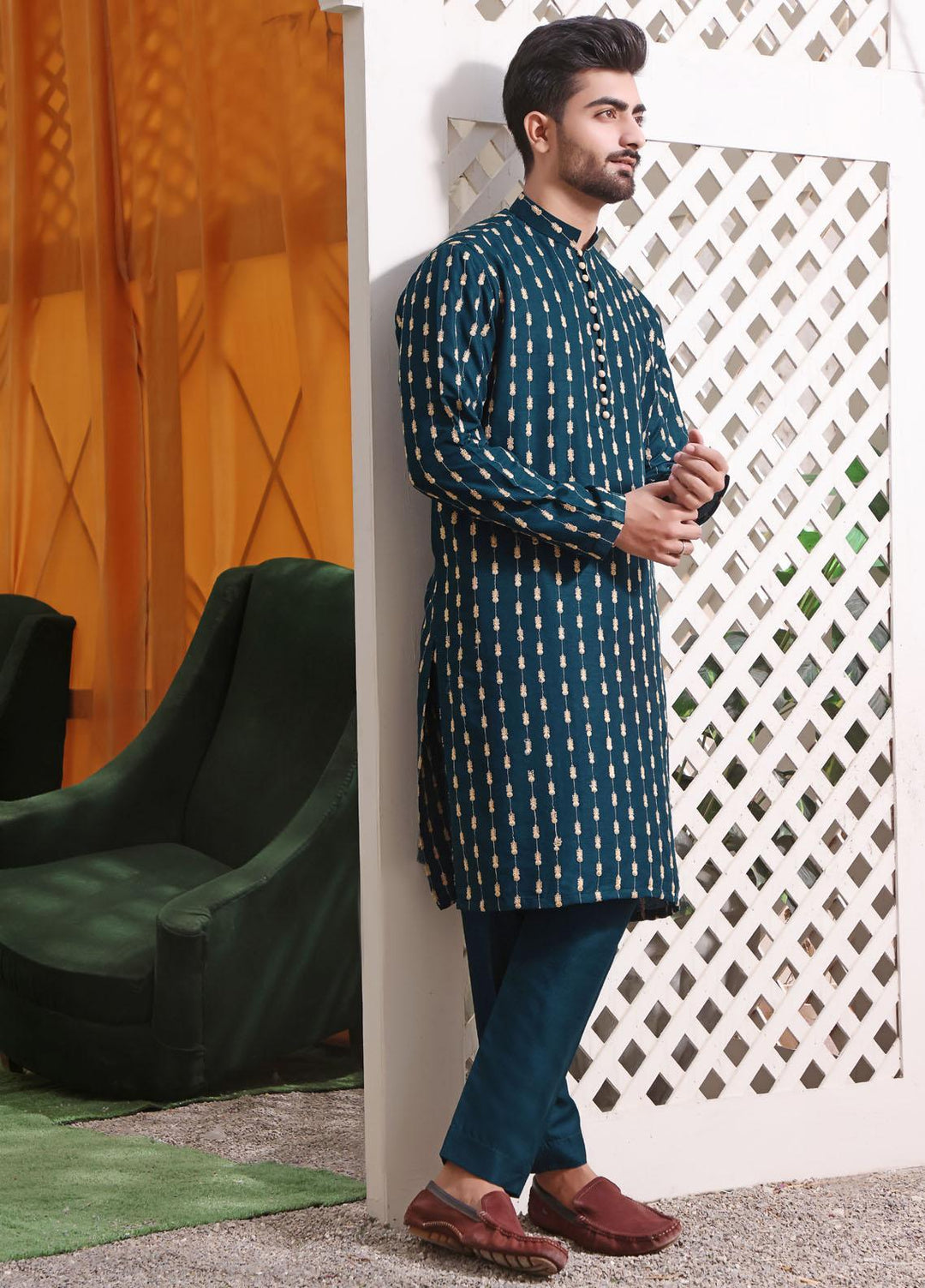 The Great Master (TGM) Raw Silk Formal Kurta Pajama for Men -  TGM22MNF Green Shank