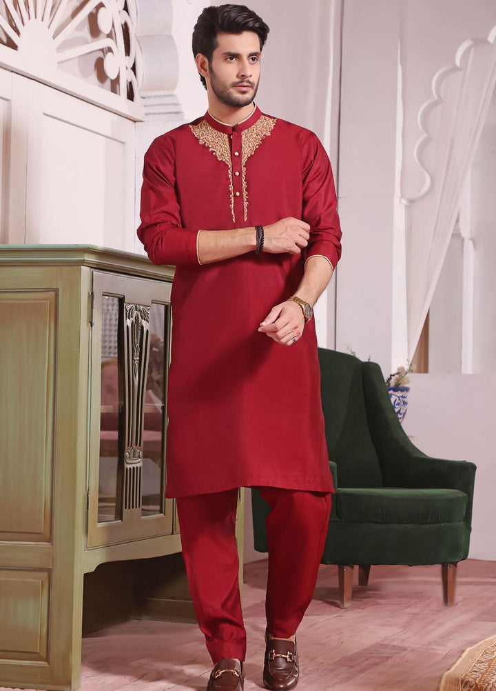 The Great Master (TGM) Raw Silk Formal Men Kurta Pajama -  TGM22MNF Redwing