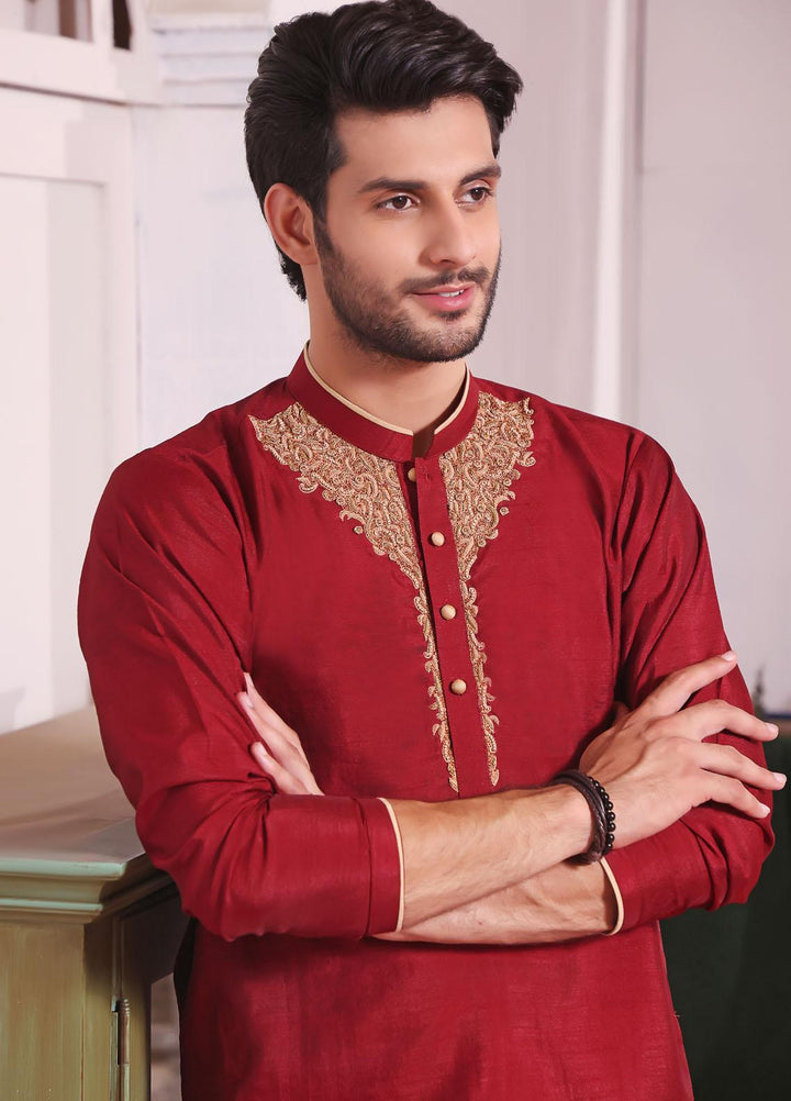 The Great Master (TGM) Raw Silk Formal Men Kurta Pajama -  TGM22MNF Redwing