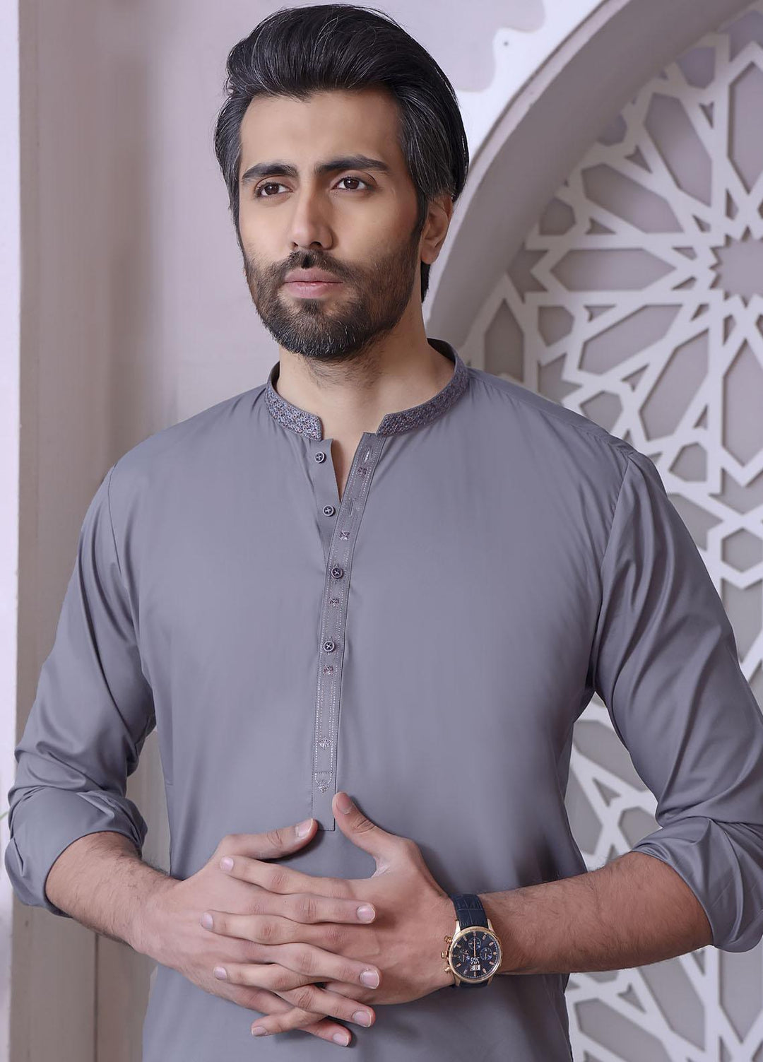 The Great Master (TGM) Wash N Wear Festive Kameez Shalwar for Men -  Grey Owl
