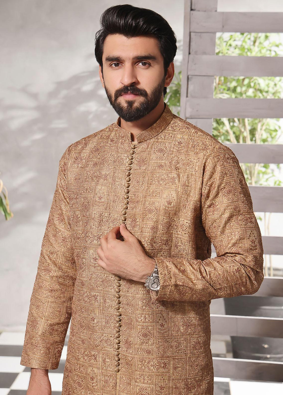 The Great Master (TGM) Jamawar Fancy Men Kameez Shalwar -  Gleaming Gold