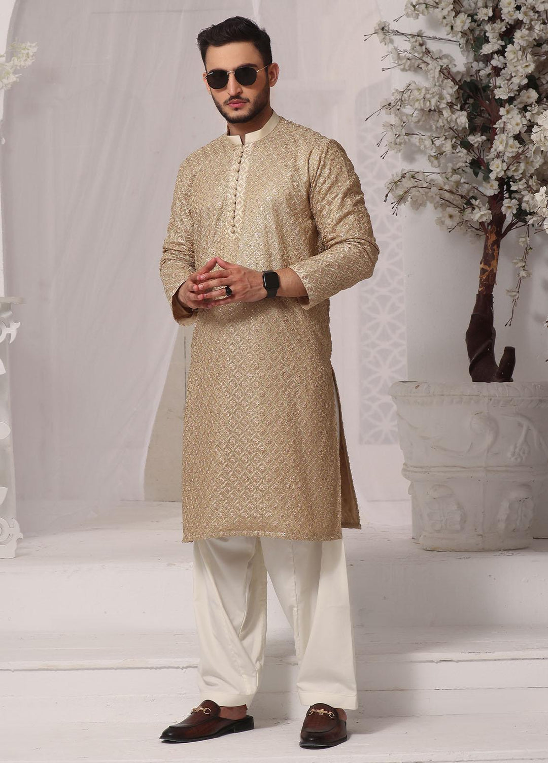 The Great Master (TGM) Jamawar Formal Men Kameez Shalwar -  GOLDEN DOE