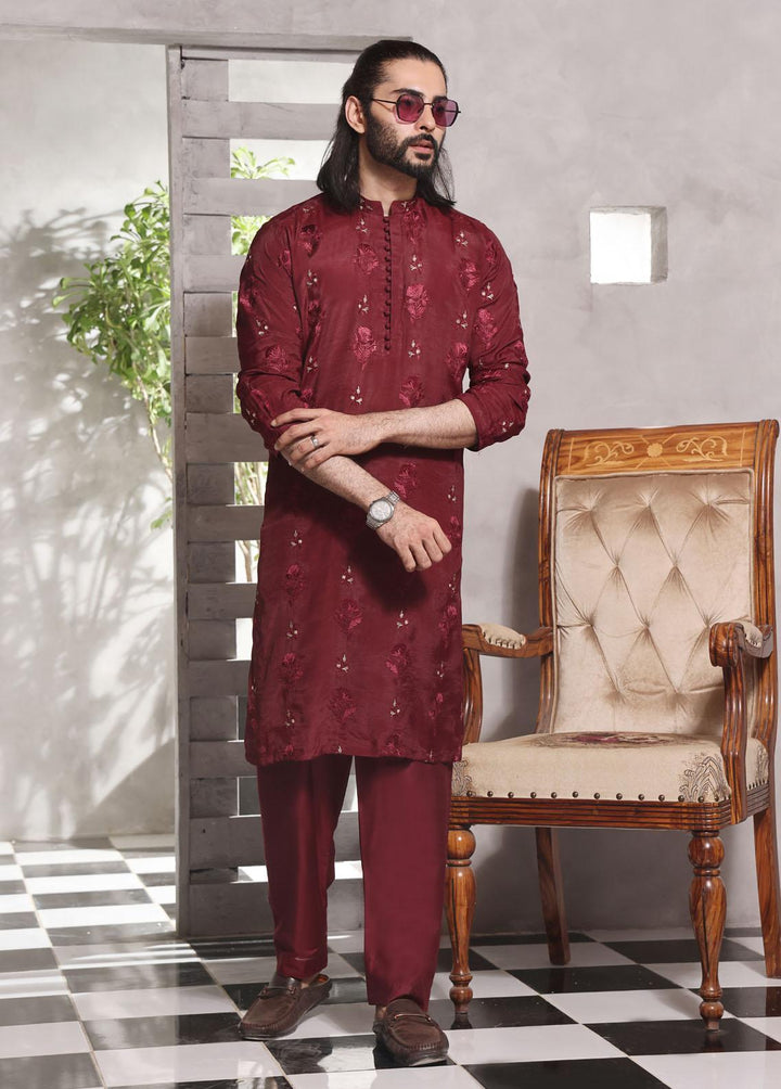 The Great Master (TGM) Missouri Fancy Men Kameez Shalwar -  Maroon Bone