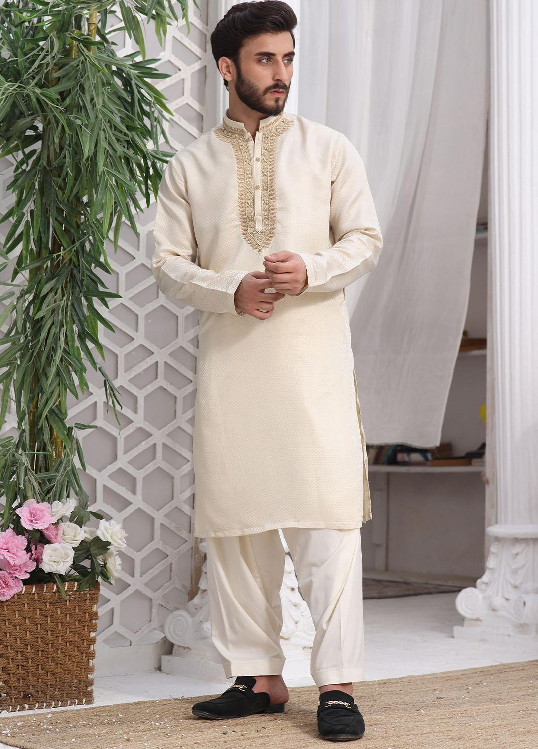 The Great Master (TGM) Jamawar Formal Kameez Shalwar for Men -  MARSHMALLOW